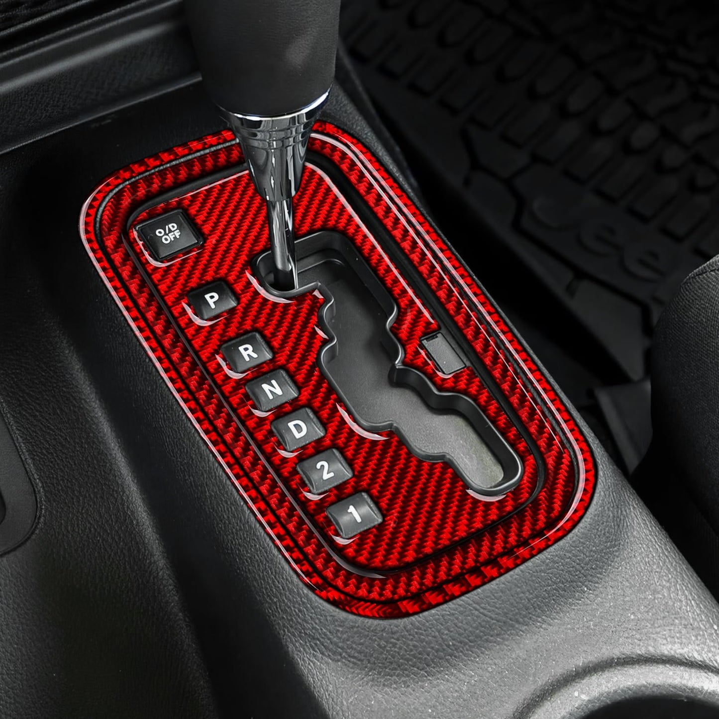 Car Gear Shift Lower Panel Sticker Carbon Fiber Decal Interior Trim Cover for Jeep Wrangler 2011 2012 2013 2014 2015 2016 2017 Accessories (Red) BST220