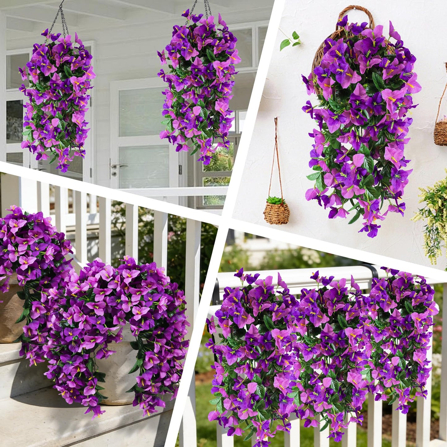 2 Pack Artificial Bougainvillea Flowers for Outdoors Decorations, Fake Hanging Plants, Faux Outside Flowers UV Resistant for Baskets Home Front Door Porch Patio Balcony Yard(Hot Pink) BST202