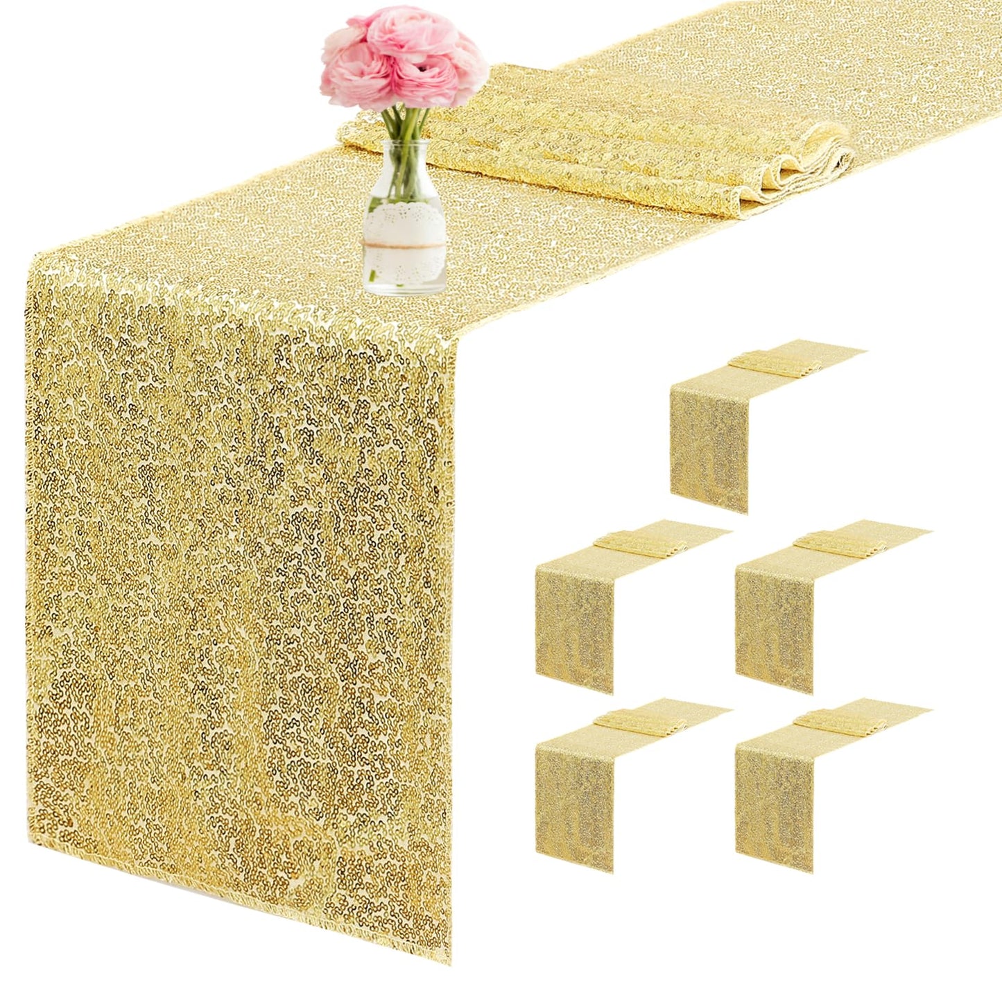 10 Packs 12 x 72 inches Sequin Table Runner, Orange Glitter Table Runner for Birthday Party Supplies Wedding Engagement Baby Shower Holiday Celebration Event Decorations WN420