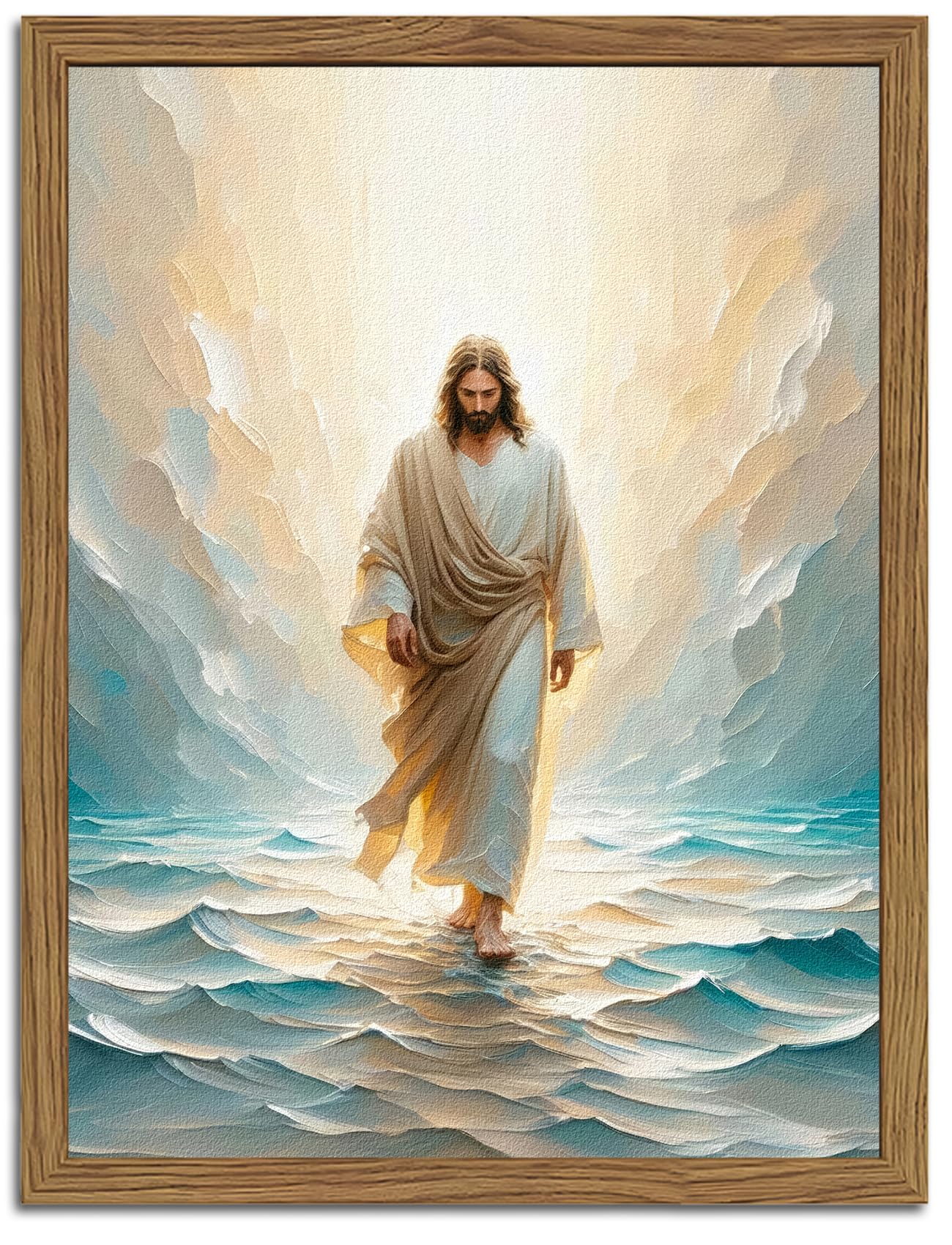 Framed 3D Textured Jesus Embracing Woman Wall Art, Jesus Hugging Woman Wall Decor Hand Drawn Sandstone Religious Christian Bible Painting Pictures for Bedroom Living Prayer Room 12x16 in Wood Framed BST202
