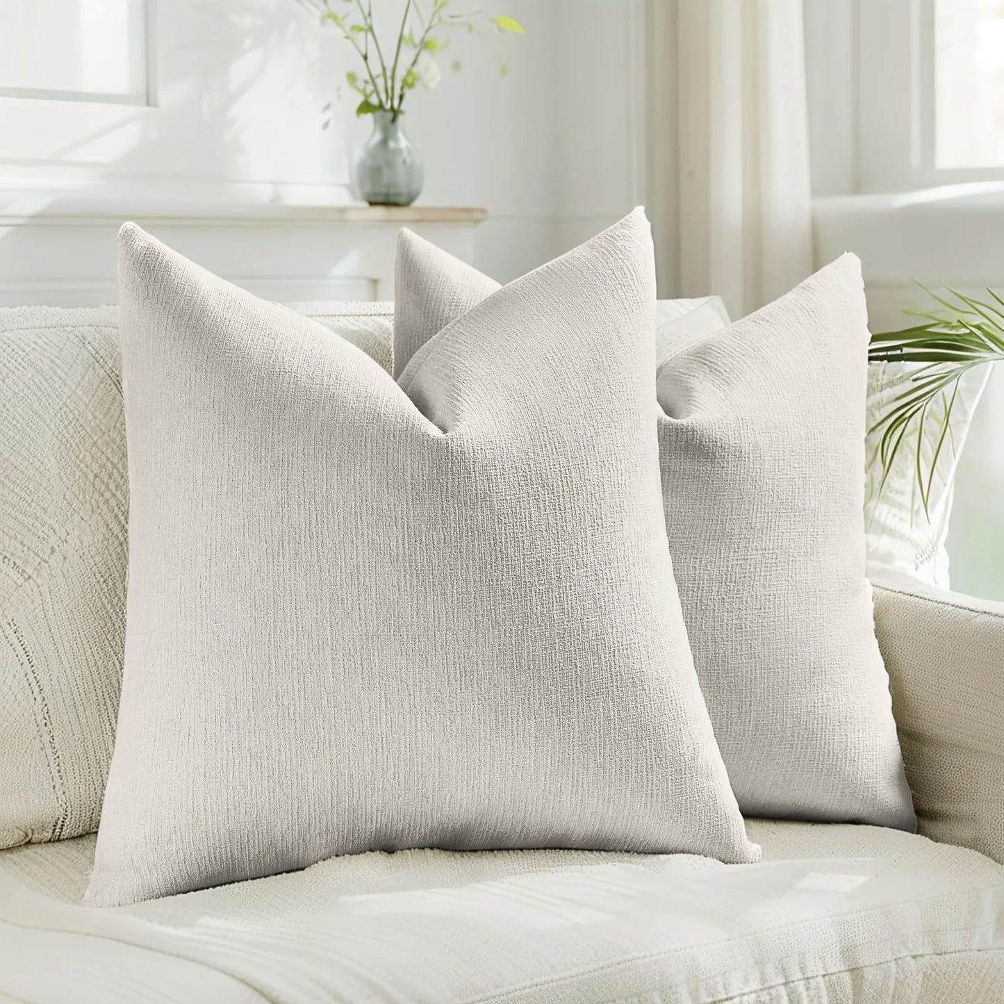 HAUSSY Pack of 2 Faux Linen Pillow Covers 26x26 Inch, Decorative Throw Pillows Soft Boho Neutral Cushion Covers Home Decor Modern Pillowcase for Couch Living Room Sofa Bed, Natural Linen (Covers Only) BST220