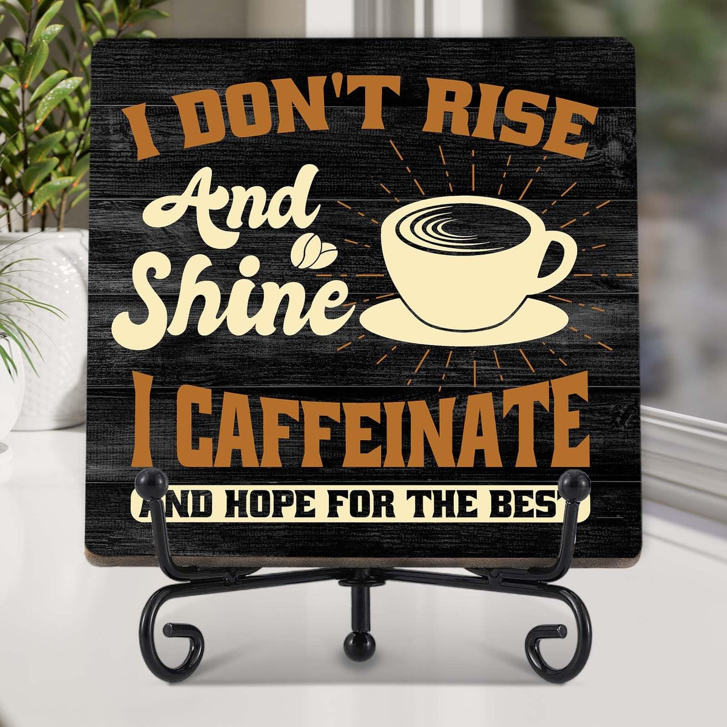 Coffee Bar Decor, Farmhouse Kitchen Table Decor, Coffee Station Accessories, Wooden Decorative Sign with Iron Stand for Table Desk Shelf Display-E21 BST220