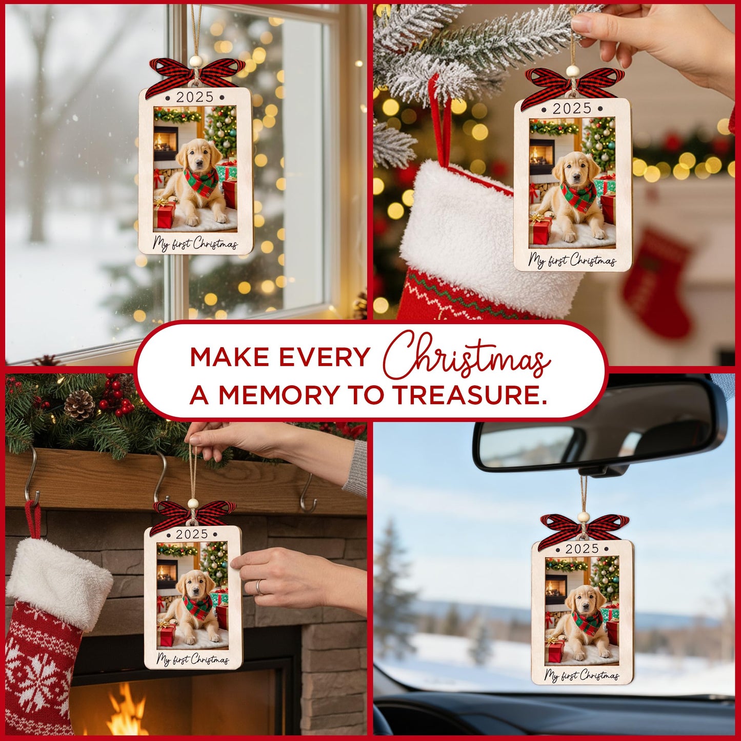 Hangwoous Baby's First Christmas Photo Frame Ornament 2025 | Wooden portrait frame keepsake, first Christmas photo gift for baby BST202