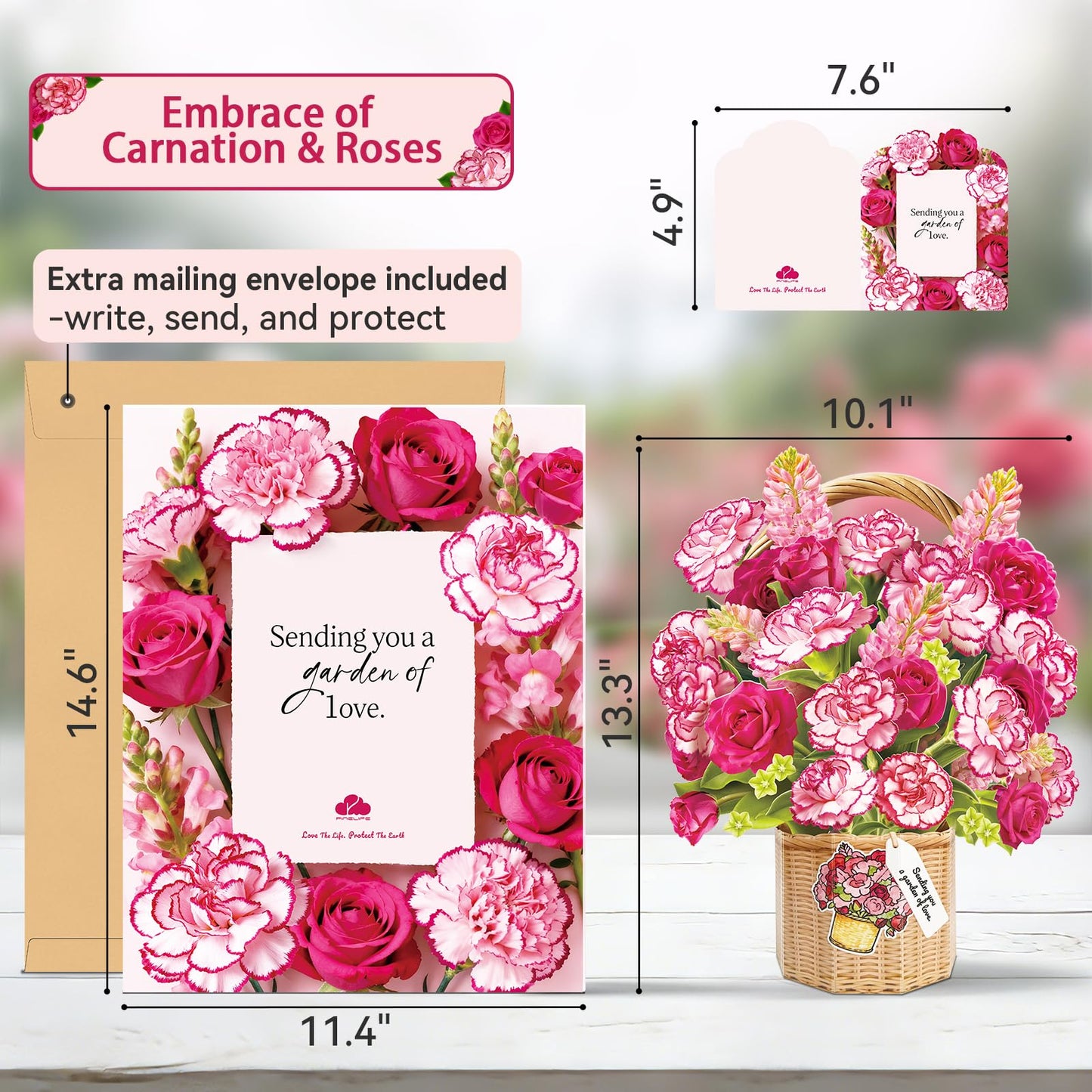 Pop Up Greeting Cards, Dahlia Paper Flower Bouquets | Birthday,Mother's Day, Thank You, Get Well, Anniversary,Include Note Card & Envelope WN420