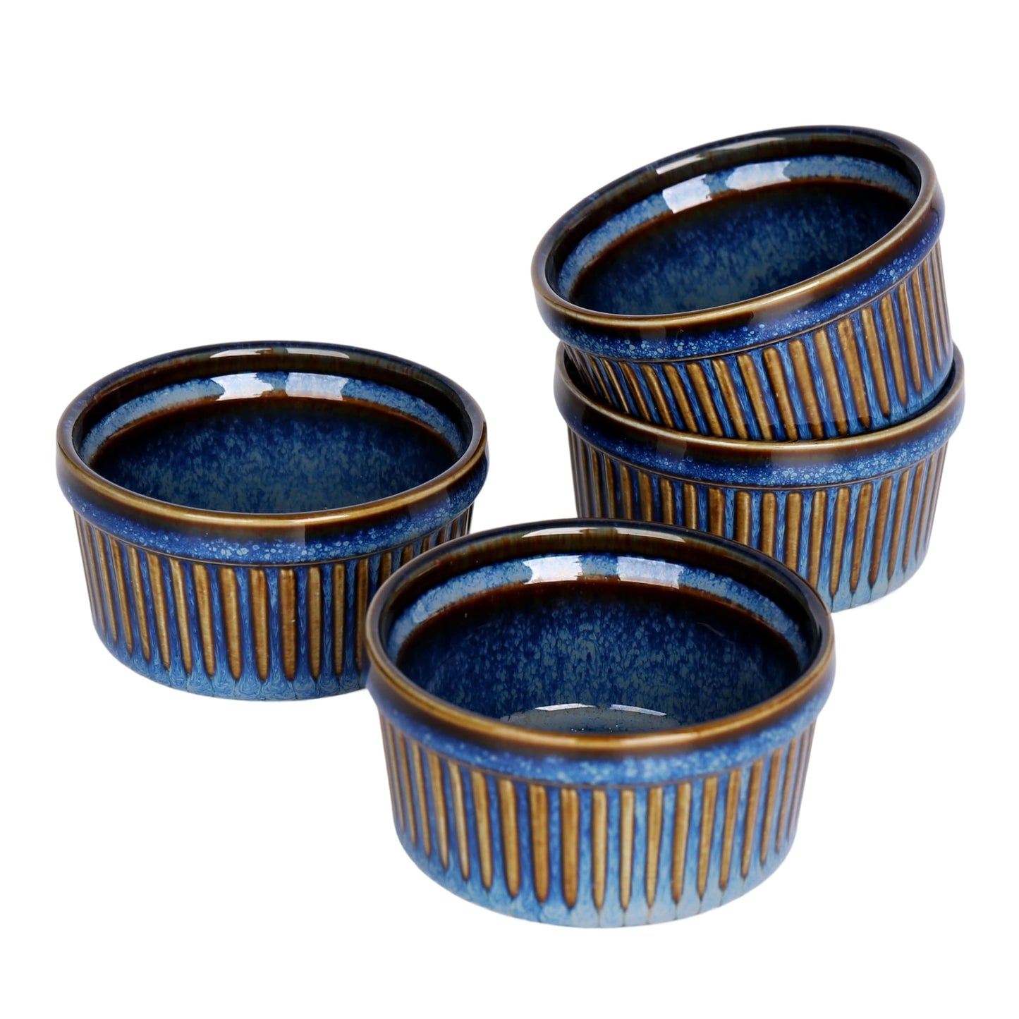 4oz Ramekins Set of 4,Creme Brulee Ramekins Oven Safe,Ceramic Custard Cups Ramiken for Baking,Souffle Ramekin Bowls for Pudding Ice Cream,Blue BST220