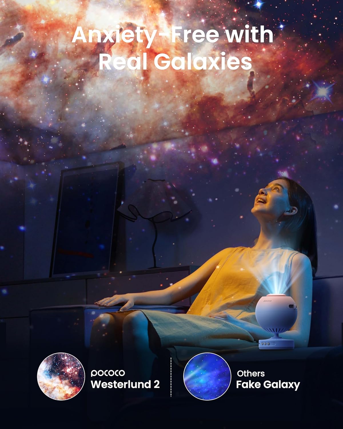 Pococo Galaxy Projector, Galaxy Star Projector for Bedroom with Replaceable Optical Film Discs 79