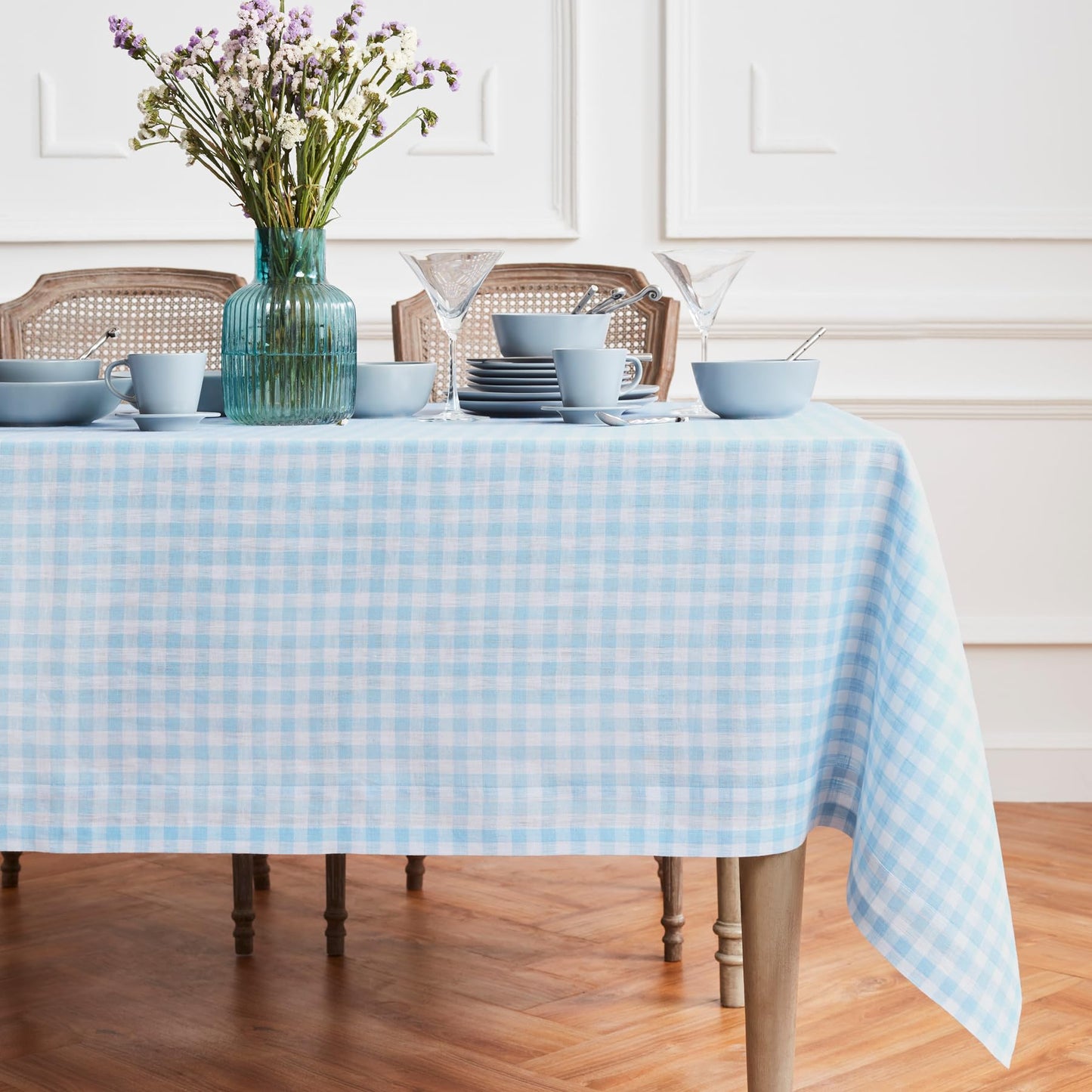 Solino Home 100% Linen Table Cloth, Throw Apricot, Gingham Check 52 x 52 in | Checkered Linen Tablecloth a neat topper for bistro, card and side tables | checkered weave | Pure Linen | OEKO-TEX Certified BST326SOLH