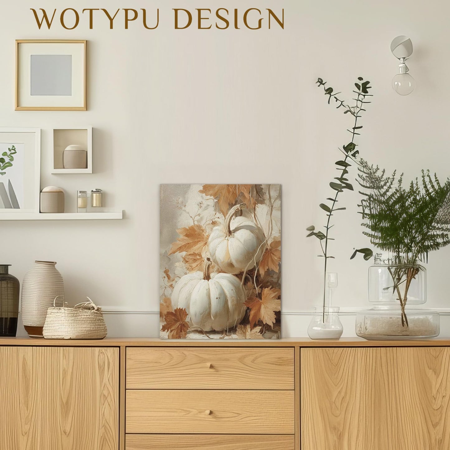 WOTYPU Fall Farmhouse Wall Art Decor, Farmhouse Fall Decor, Rustic Pumpkin Patch Scarecrow Truck Harvest Autumn Thanksgiving Framed Canvas Prints Poster Wall Decorations for Farm Home, 11x14 BST326H
