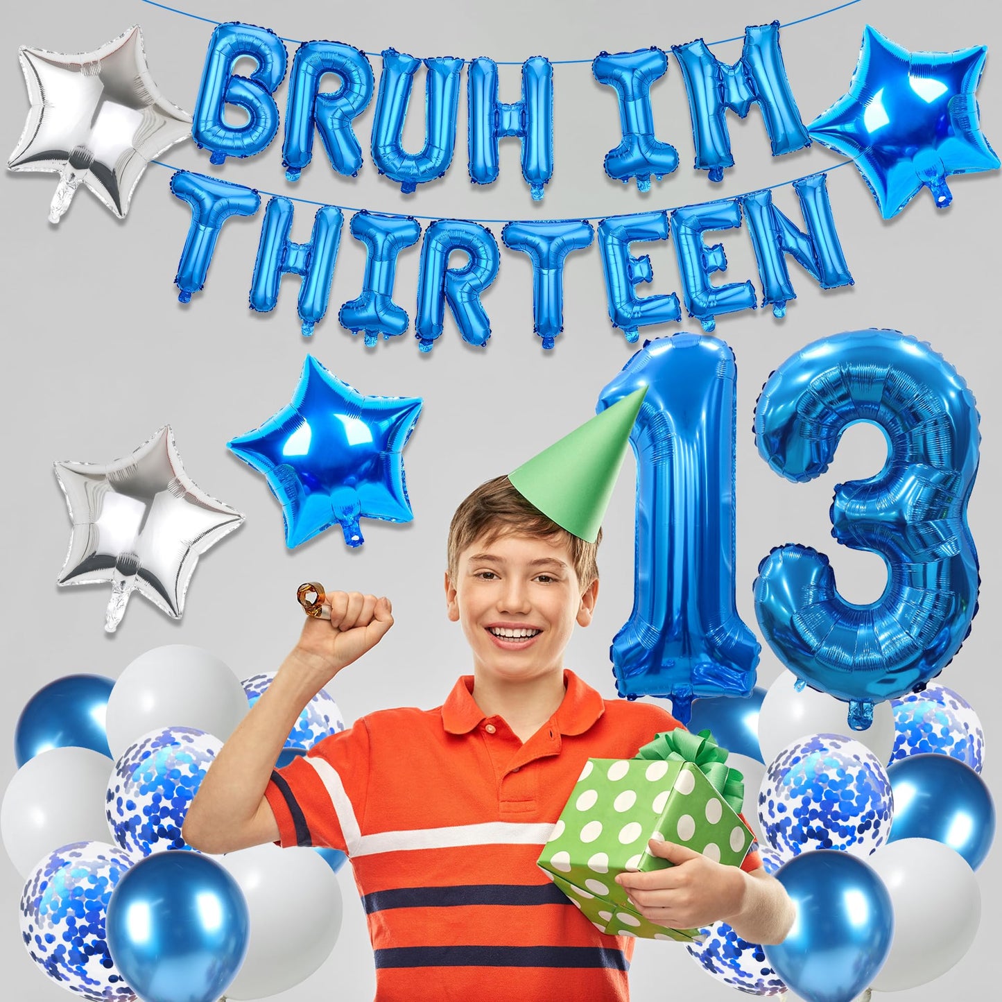 9th Birthday Decoration Balloon Banner - 33 Pcs Blue Bruh Im Nine Letter Banners Number 9 Star Foil Latex Balloons for Boys And Girls Happy Birthday Celebration Party Decor Supplies BST326L
