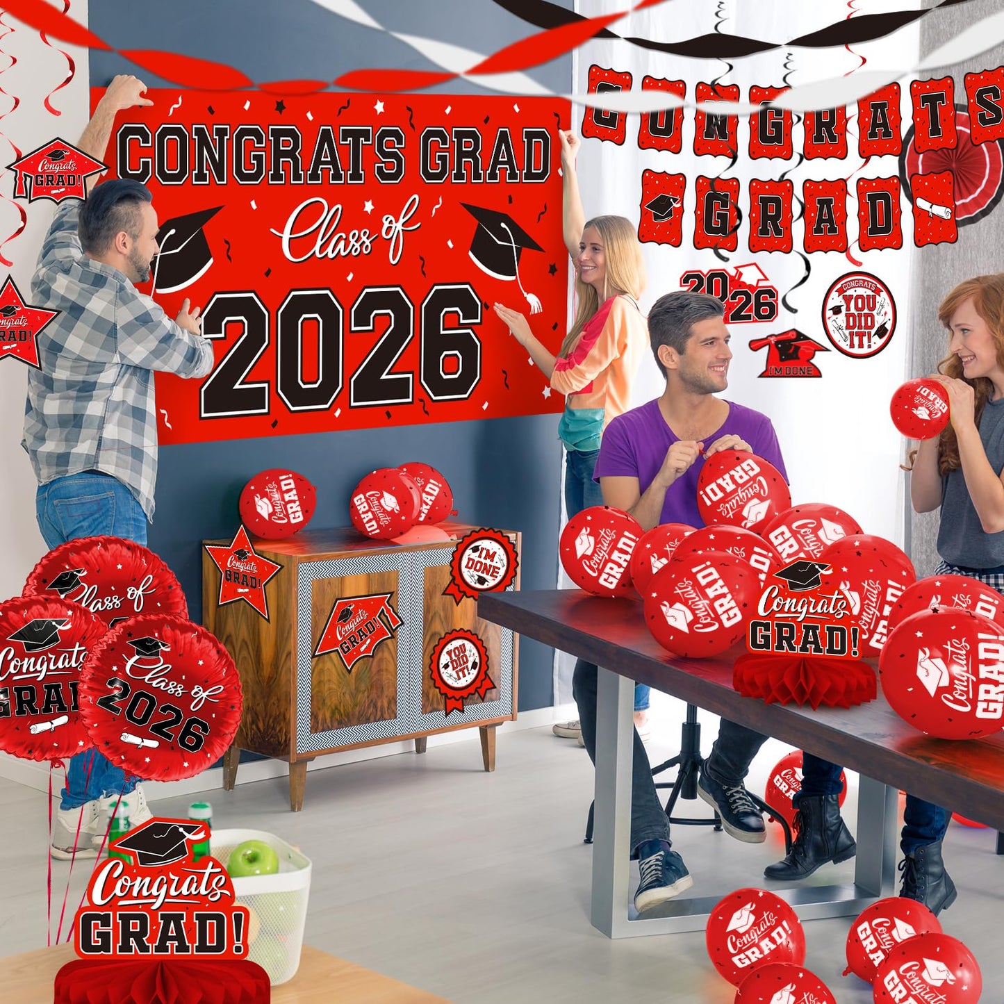 Black and Gold Themed 2026 Graduation Decorations Set - Congrats Grad Banner, Class of 2026 Backdrop, Balloons & Streamers Kit - Graduation Party Supplies for High School & College Celebrations BST326H