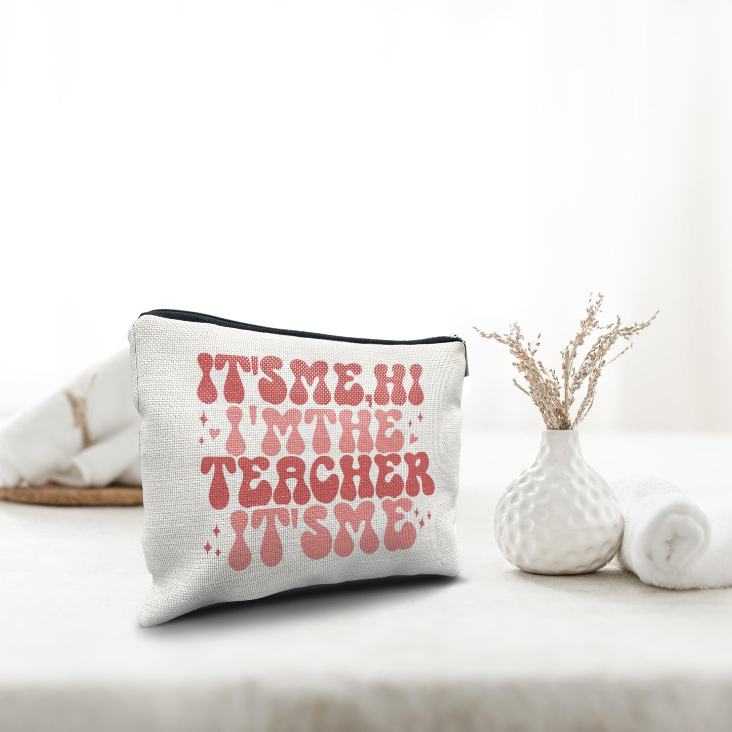 Nogrit Teacher Accessories Survival Kit Makeup Cosmetic Bag,Groovy It's Me Hi I'm the Teacher Makeup Travel Toiletry Bag,Back to School Thank You Gifts for Best Teachers Gifts BST220