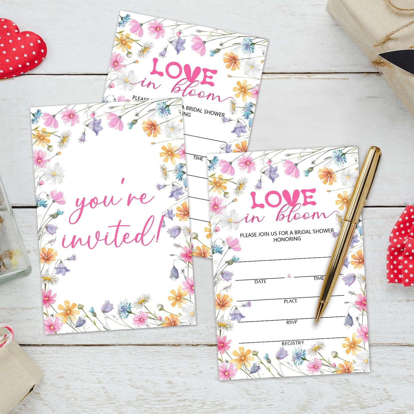 50 Years Anniversary Bridal Shower Invitations Cards, Set of 25 Gold Foil Floral Fill in Style 50th Year Wedding Invites Cards with Envelopes for Couples Marriage Party Supplies-T05 WN420