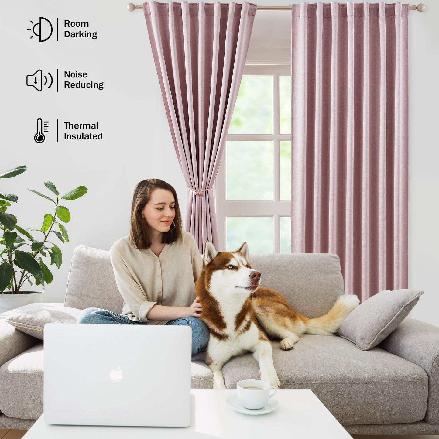 Bujasso Gray Jacquard Blackout Window Curtain Panels, 54" Wx84 Lx2 | Back Tab Rod Pocket with Magnetic Tiebacks,Thermal Insulated,85% Room Darkening Light Blocking Drapes for Bedroom Living Room BST326H