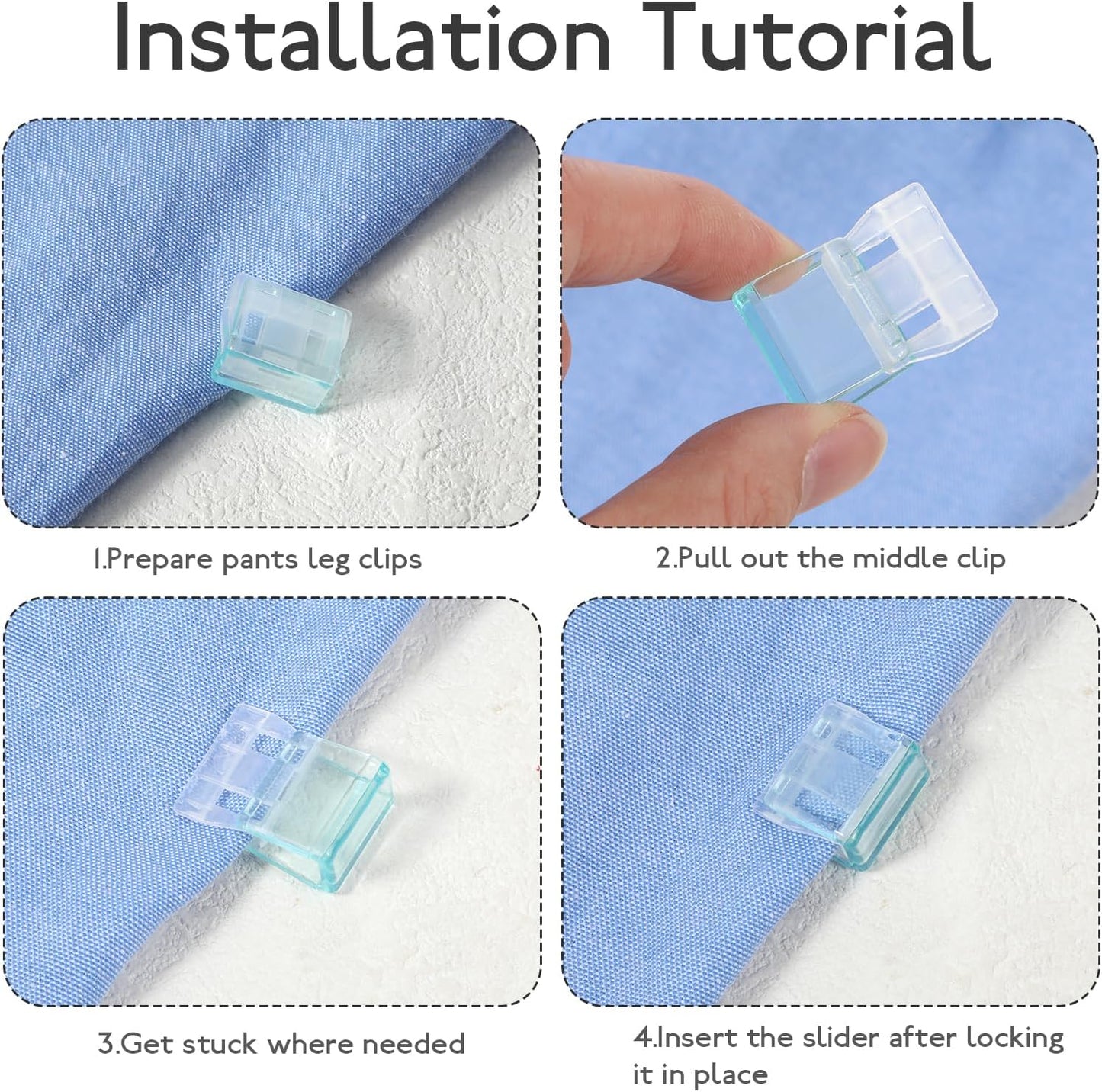 Adjustable Hem Clips for Pants, 40 Pcs No-Sew Leg Tightener No Slip Clothing Clips for Instant Shortening for Women Men Jeans Trousers Dress Pants BST326L