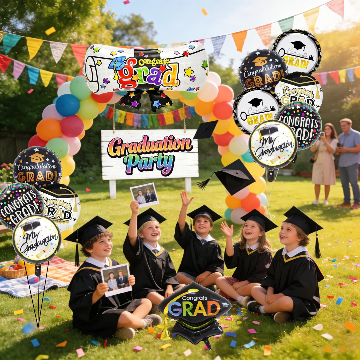 Graduation Balloons Congrats Grad Balloons Gold and Black Balloon for 5th Grade Graduation Decorations Grad Party Decorations 2026 BST326L
