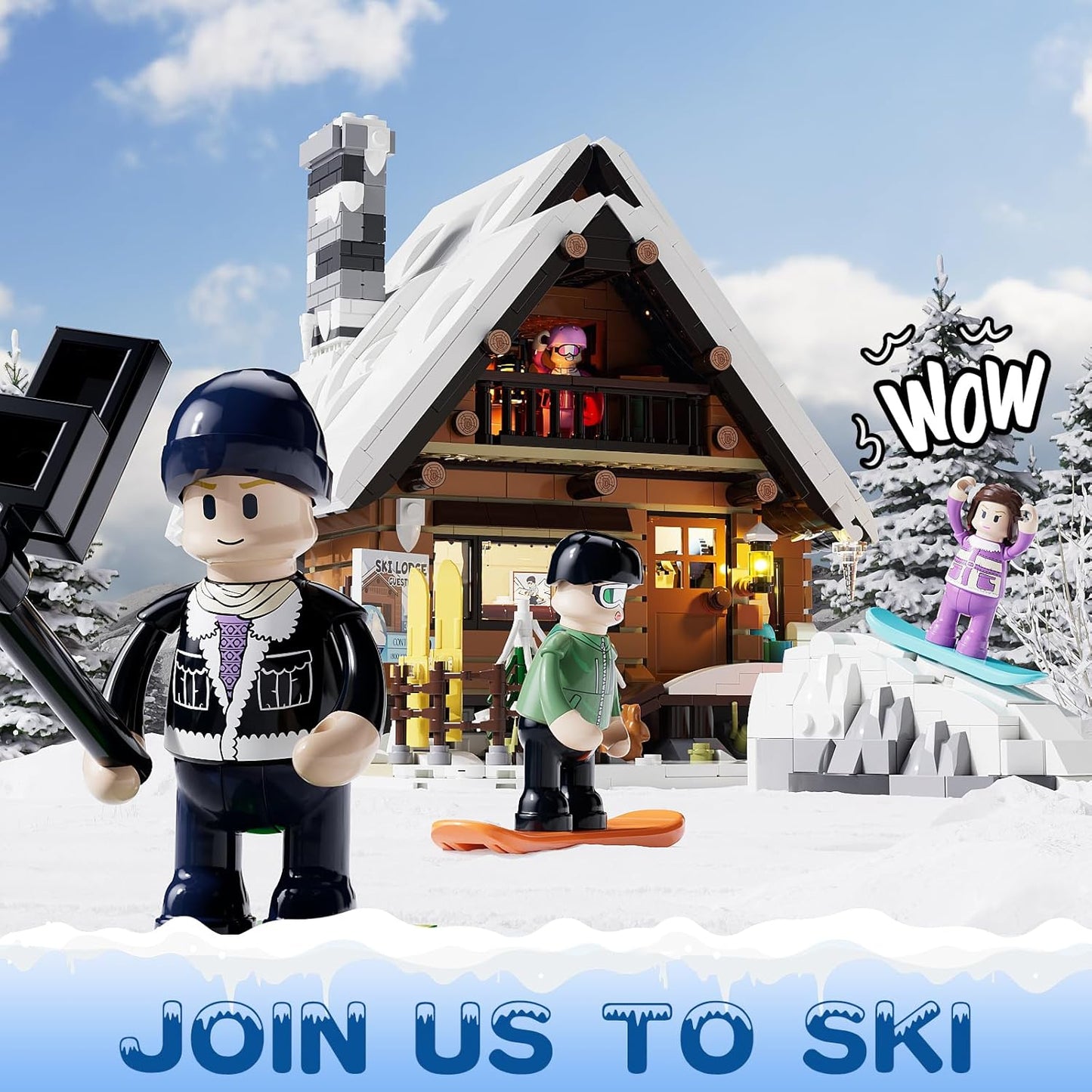 FUNWHOLE Christmas Ski-Cabin Lighting Building-Bricks-Set 100