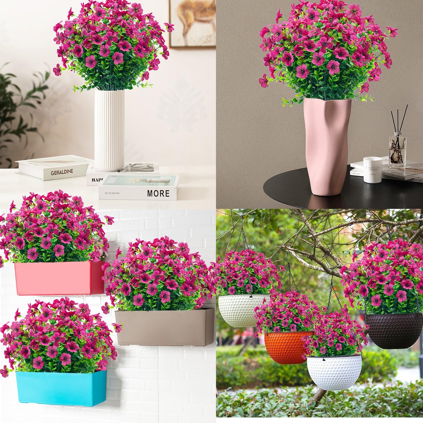 8 Bundles Outdoor Artificial Flowers,UV Resistant Fake Flowers Outdoor Plastic Plants Faux Silk Flower for Outside Indoor Decoration(Blue) BST202