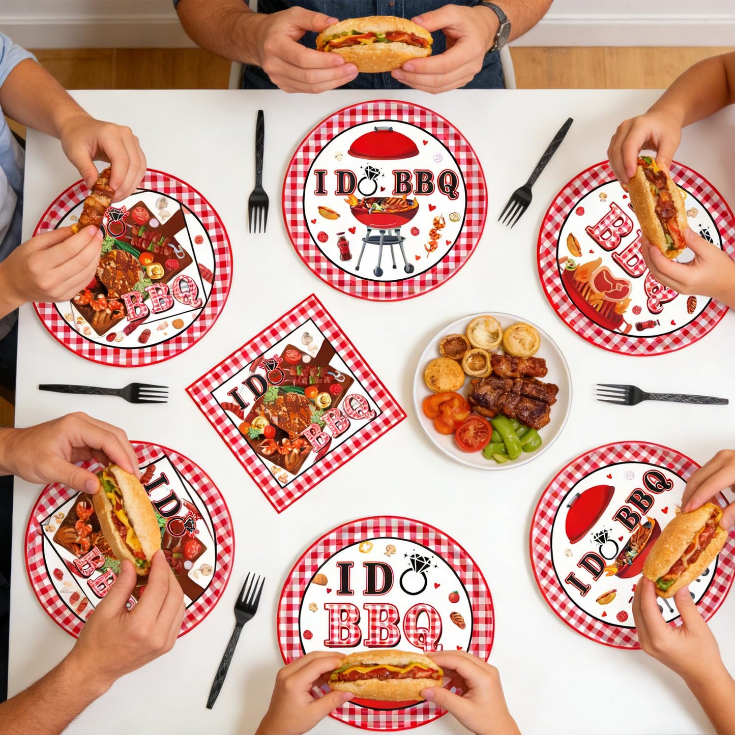 Gameza July Christmas Party Decorations Tableware, 96PCS There's Some Hohoho's in July Disposable Paper Plates and Napkins Decoration, Summer Xmas Beach Forks Decor Supplies Serves 24 BST220