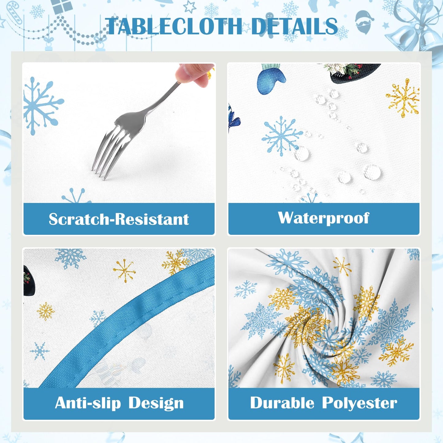 Christmas Tablecloth Waterproof, Red Snowman Snowflake Table Cloth Rectangle, Washable Table Cover for Christmas Party Home Kitchen Decoration (60×120 Inch) BST202