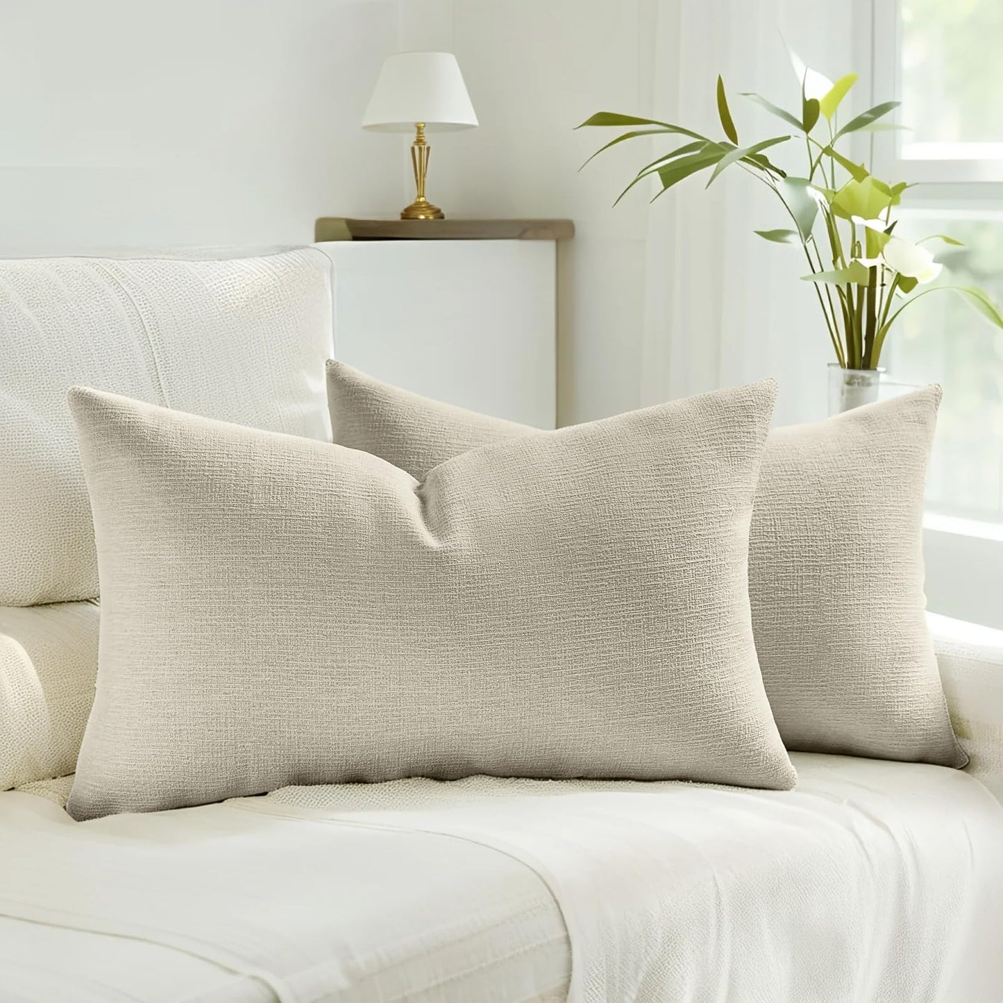 HAUSSY Pack of 2 Faux Linen Pillow Covers 26x26 Inch, Decorative Throw Pillows Soft Boho Neutral Cushion Covers Home Decor Modern Pillowcase for Couch Living Room Sofa Bed, Natural Linen (Covers Only) BST220