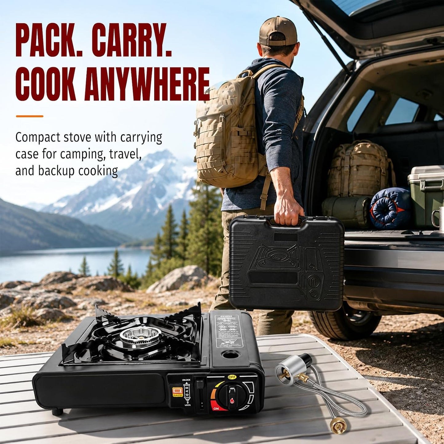 SHINESTAR 7800 BTU Dual Fuel Camping Stove, Propane Portable Gas Stove | Propane or Butane Camp Stove with Adjustable Heat Dial, Carry Case & Propane Adapter Hose,for Outdoor Cooking and Emergencies BST326H