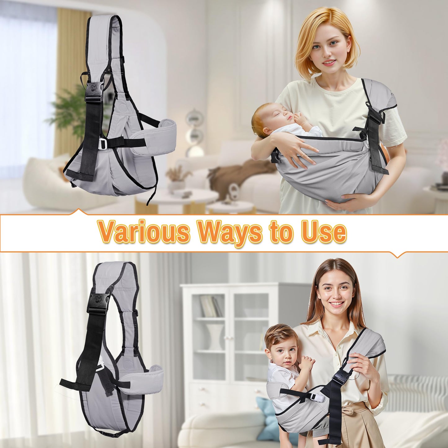 Baby Carrier Newborn to Toddler,Adjustable & Lightweight Baby Sling Carrier,Toddler Carrier 25-60 lbs,Ideal for Home,Shopping,and Travel WN420