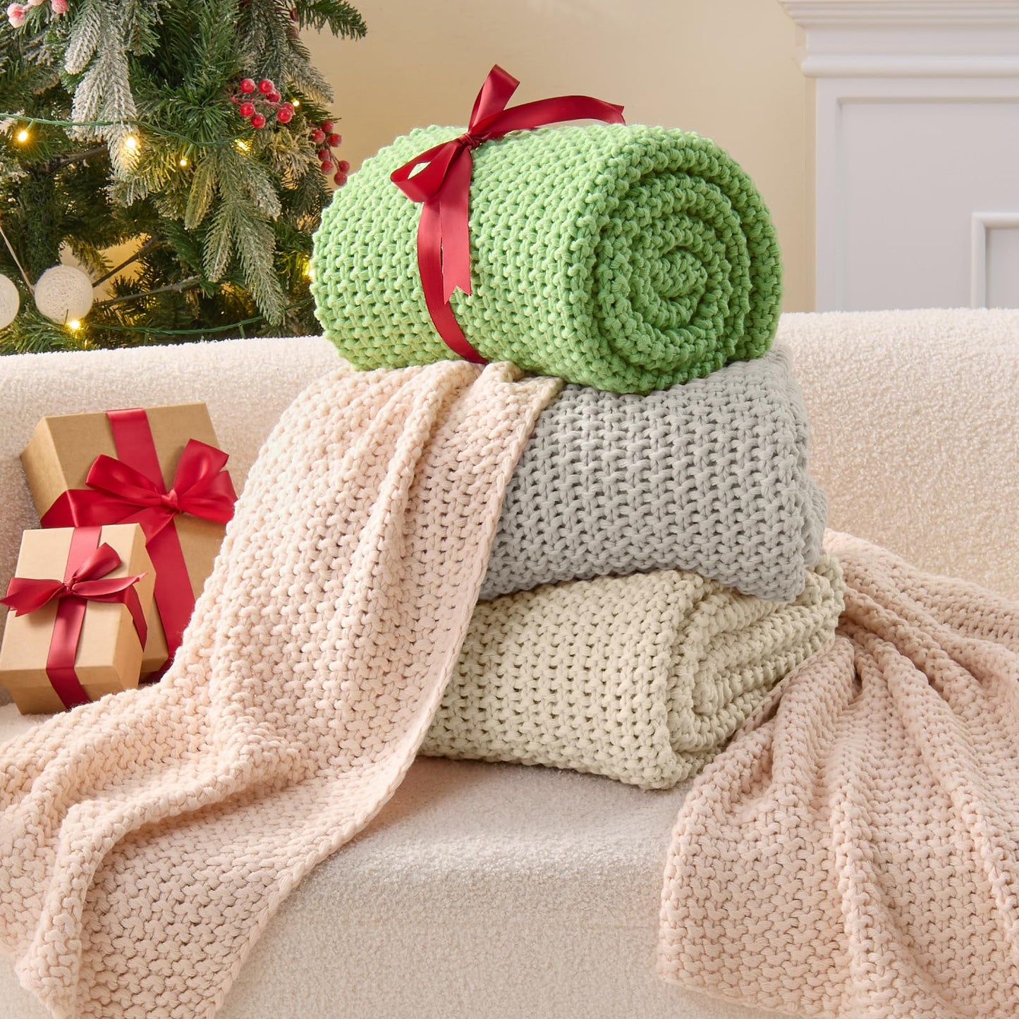 BEDELITE Chunky Cable Knit Throw Blanket, Acrylic Chunky Knitted Blankets N31