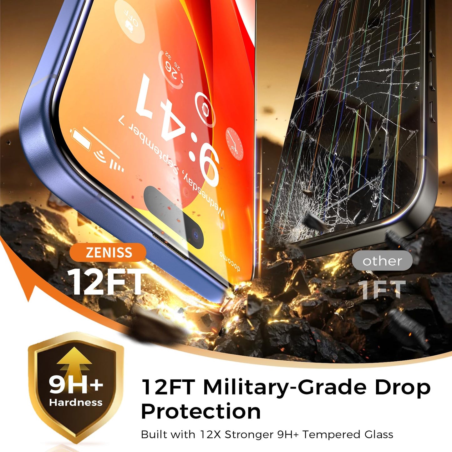 NeverBreak 9H+ Hardness for iPhone 17 Pro Screen Protector 12FT Military Grade Protection (Scratch, Shatter, Drop Resistance) Tempered Glass Full Edge Coverage 6.3" 2025, 2 Pack with De-Bubble Card WN420
