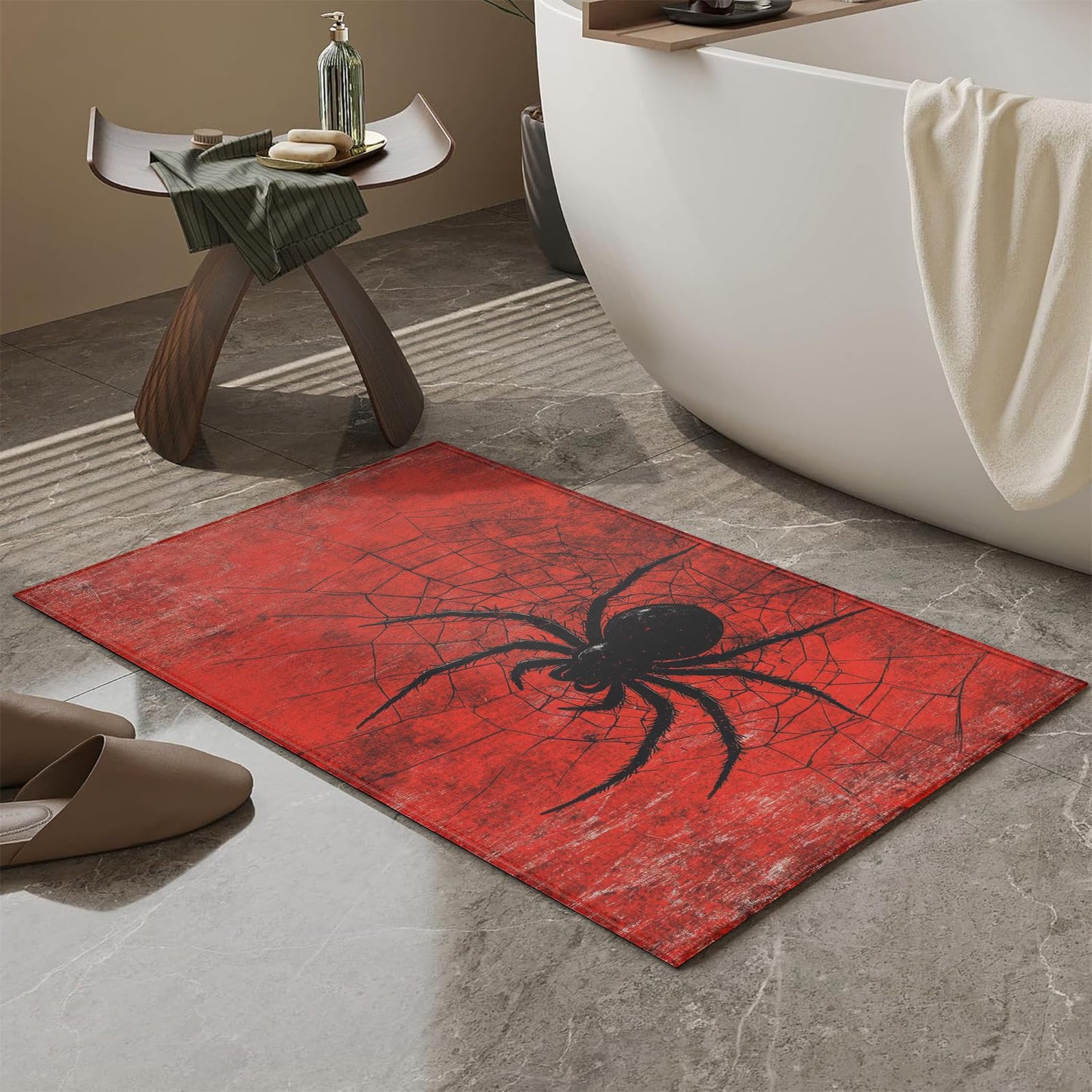Red Spider Web Bath Mat for Bathroom,Washable Door Mat Absorbent Bath Rug Non-Slip Floor Rug Carpets,for Kitchen Bedroom Indoor BST220