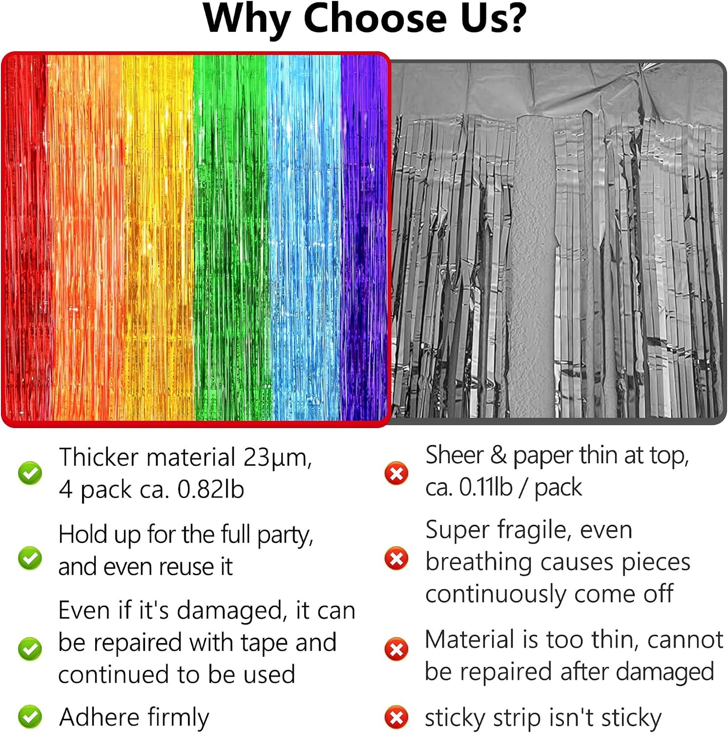 Back to School Decorations, 3.2x8.2 FT Thicken Rainbow Party Streamers Foil Fringe Backdrop Curtains 4 Pack BST326H