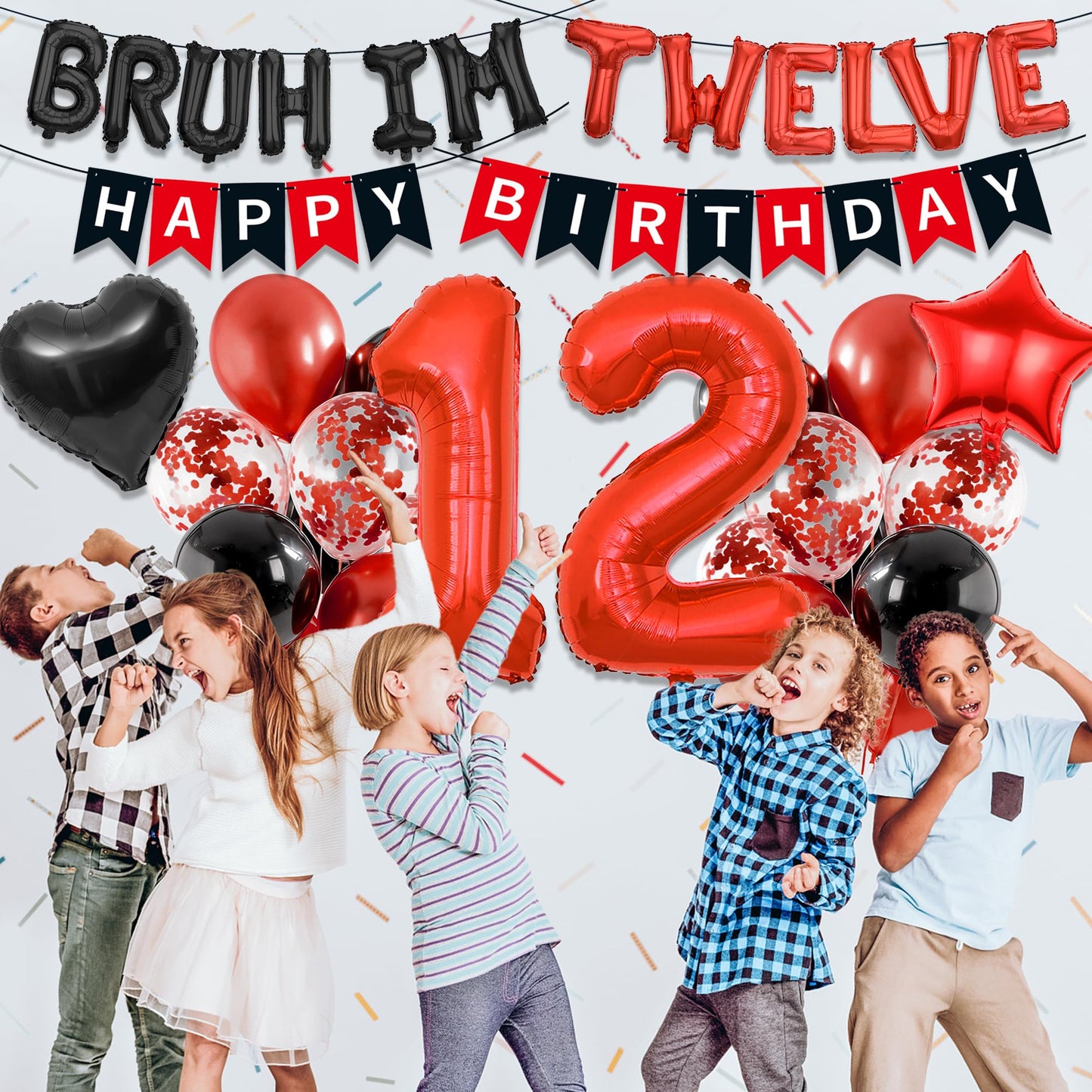 9th Birthday Decorations Boys Kit - 27 Pcs Red and Black Bruh Im Nine Balloon Banners Happy Birthday Fishtail Flags Number 9 Balloon Star Heart Balloons Set for 9 Year Old Party Decoration Supplies BST202