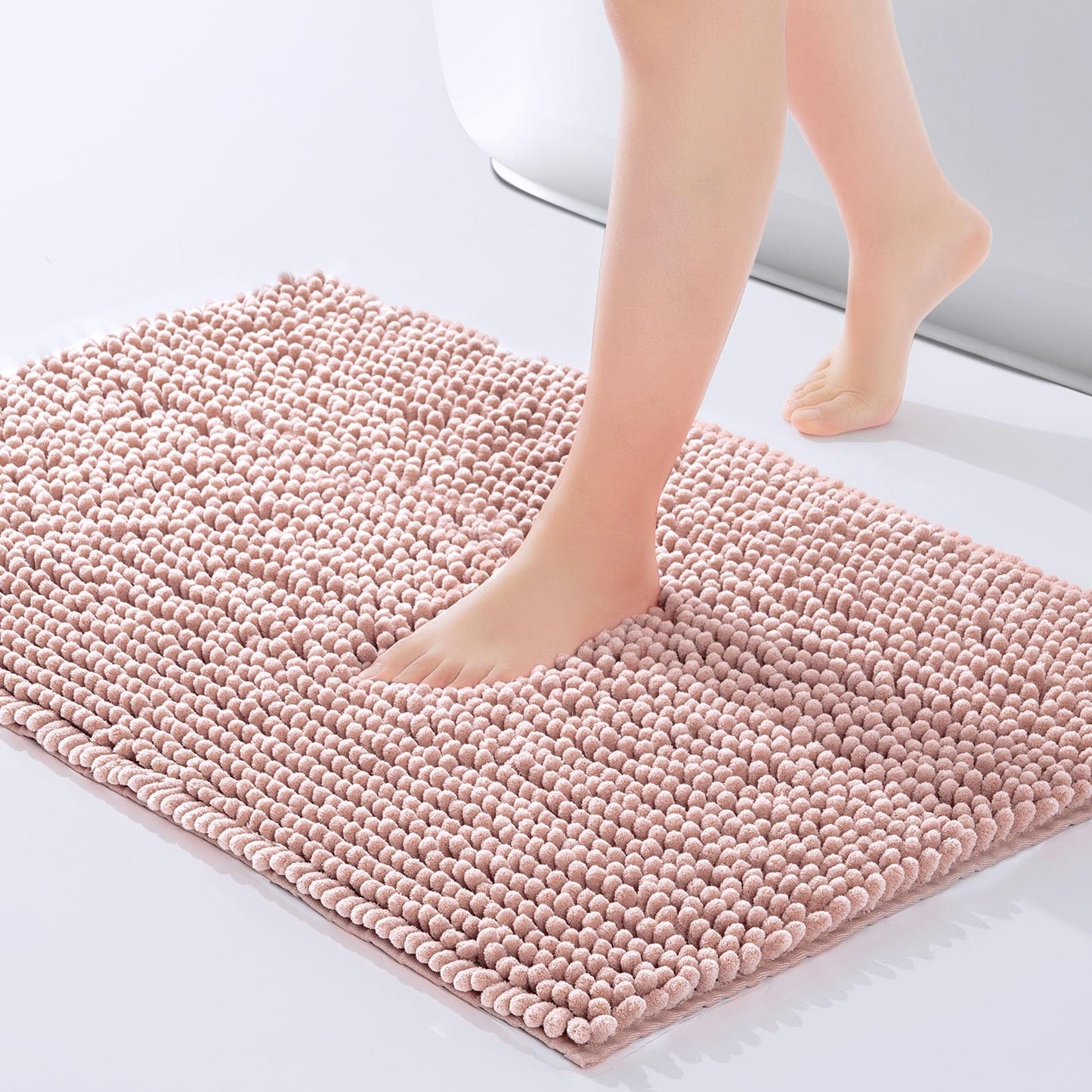 FRESHMINT Chenille Bathroom Rugs Mat 24"x17", Non-Slip Bath Mat for Bathroom Floor & Bathtub, Washable Soft Shower Shag Bath Rugs, Fluffy Thick Water Absorbent Microfiber Shower Mat, Sage Green BST220