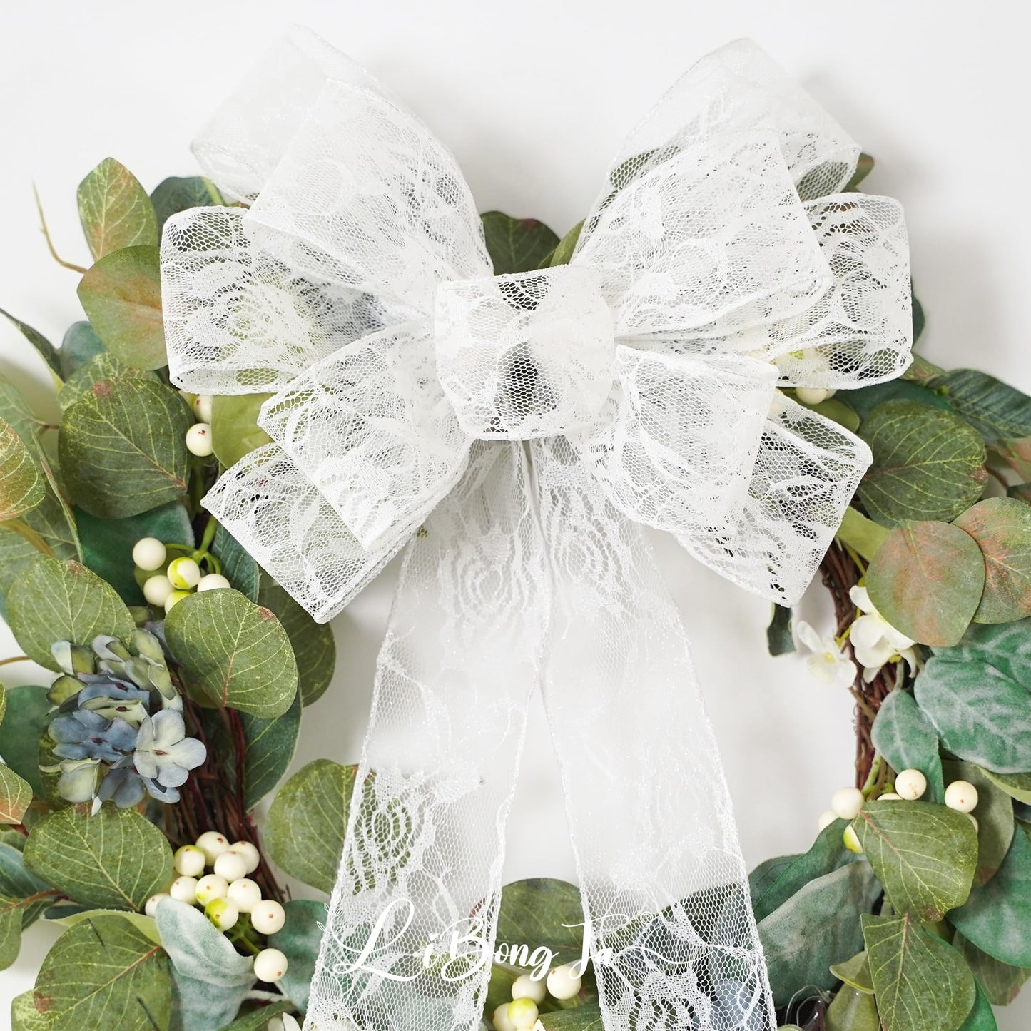 13" x 20'' White Lace Bows Wired Edge Valentine Tree Topper Bow, Glitter Bow Party Decorations, Premade Metallic Bows with Twist Tie, Large Gift Bow for Outdoor Wreath, Wedding-2 PCs BST220