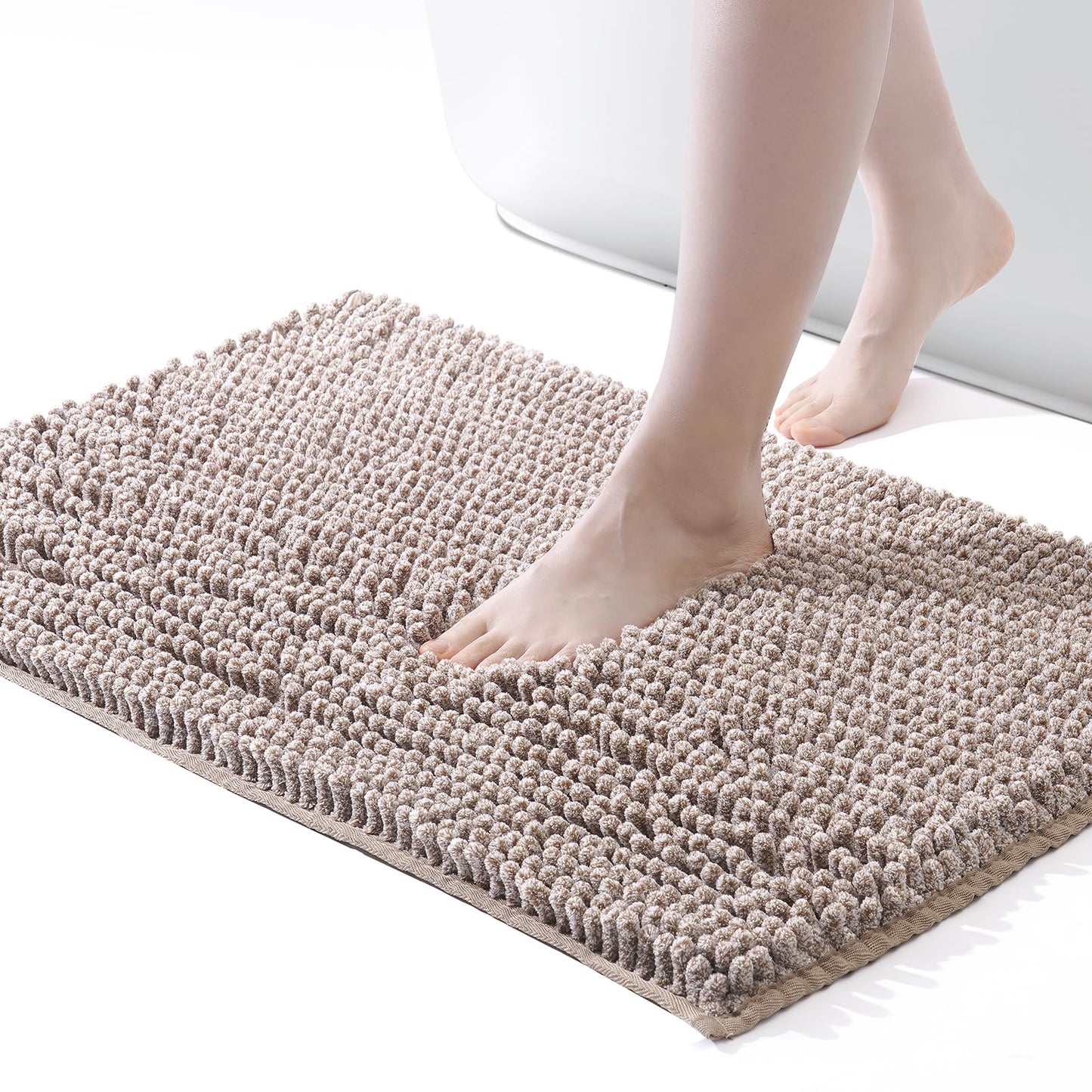FRESHMINT Chenille Bathroom Rugs Mat 24"x17", Non-Slip Bath Mat for Bathroom Floor & Bathtub, Washable Soft Shower Shag Bath Rugs, Fluffy Thick Water Absorbent Microfiber Shower Mat, Sage Green BST220