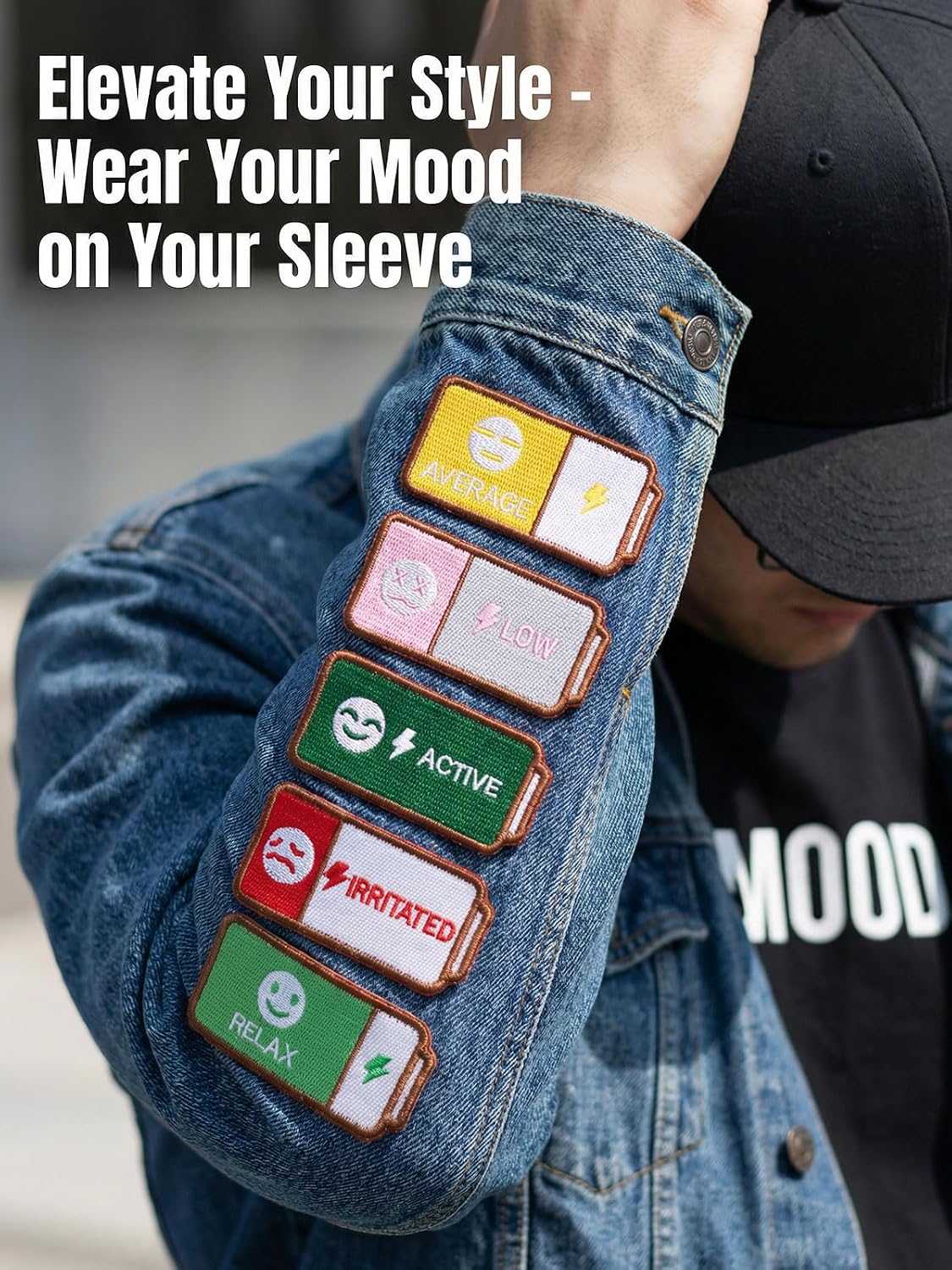 Emotion Battery Sew-on Patch Set, Embroidery Mood Patches for Jackets, Backpacks, Caps & DIY Crafts, Tactical Gear & Workwear Decor, Funny Gift for Friends & Family (5) BST202