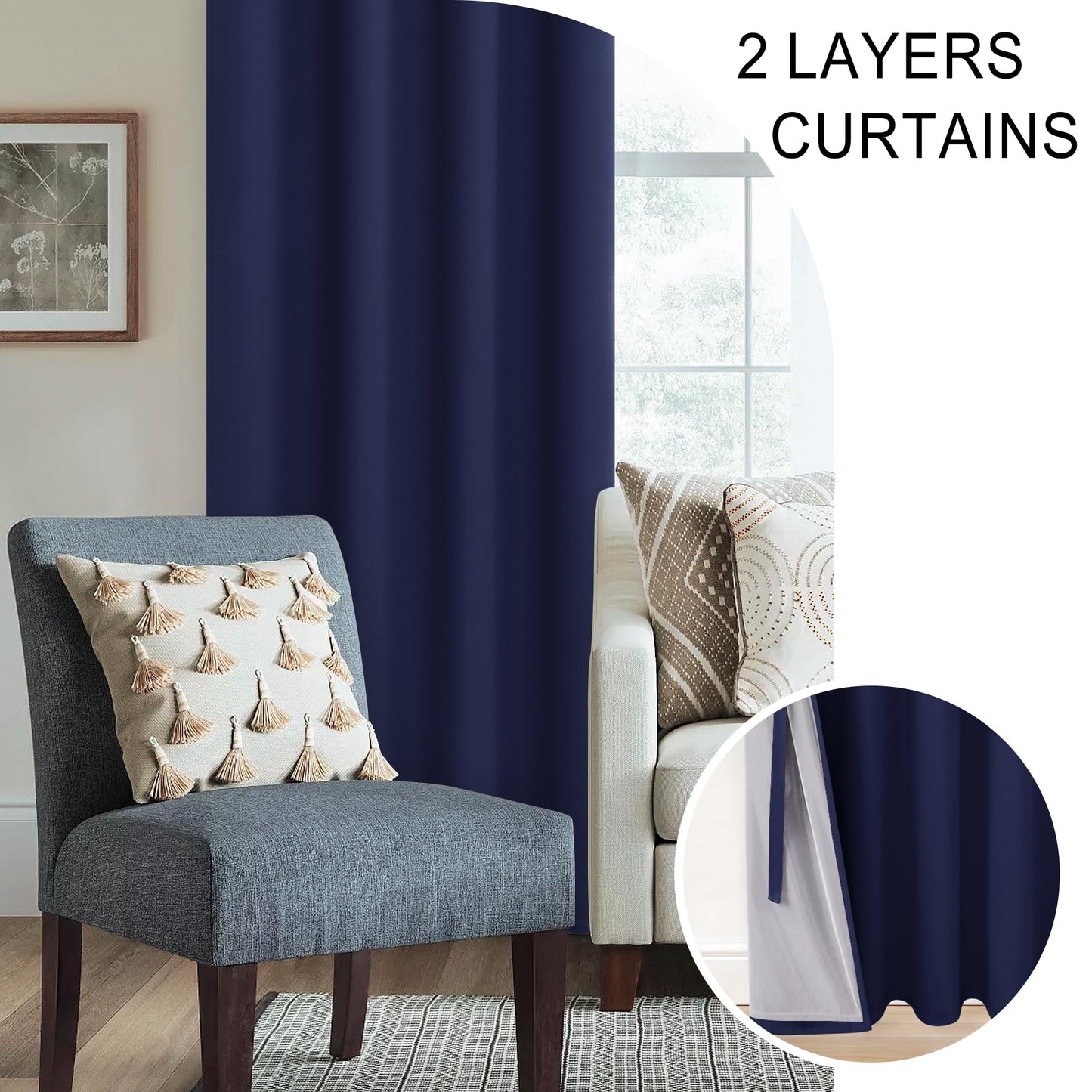 XWZO White Blackout Curtains with Tiebacks - Rod Pocket & Back Tab Heat and Full Light Blocking Window Panels for Bedroom/Nursery, 84 Inches Long Thermal Insulated Draperies, W42 x L84, Set of 2 BST326H