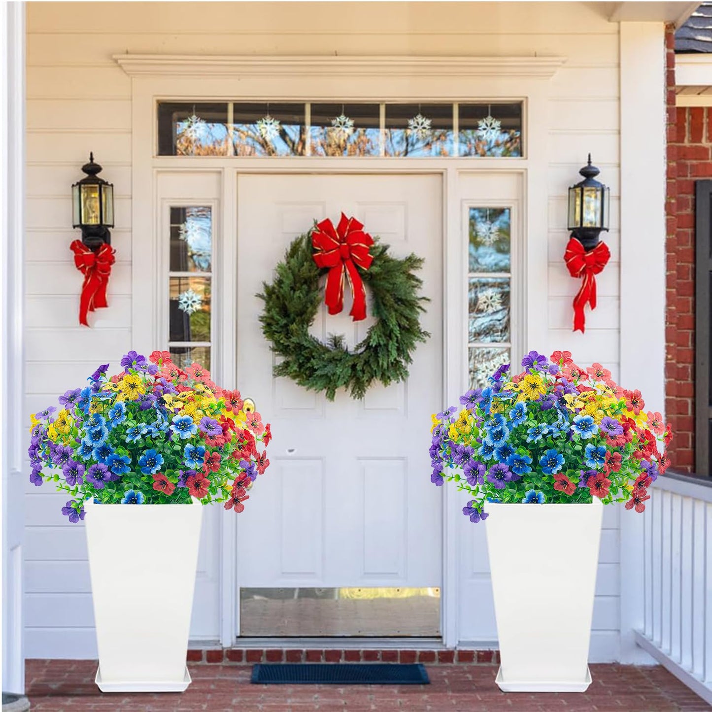8 Bundles Outdoor Artificial Flowers,UV Resistant Fake Flowers Outdoor Plastic Plants Faux Silk Flower for Outside Indoor Decoration(Blue) BST202