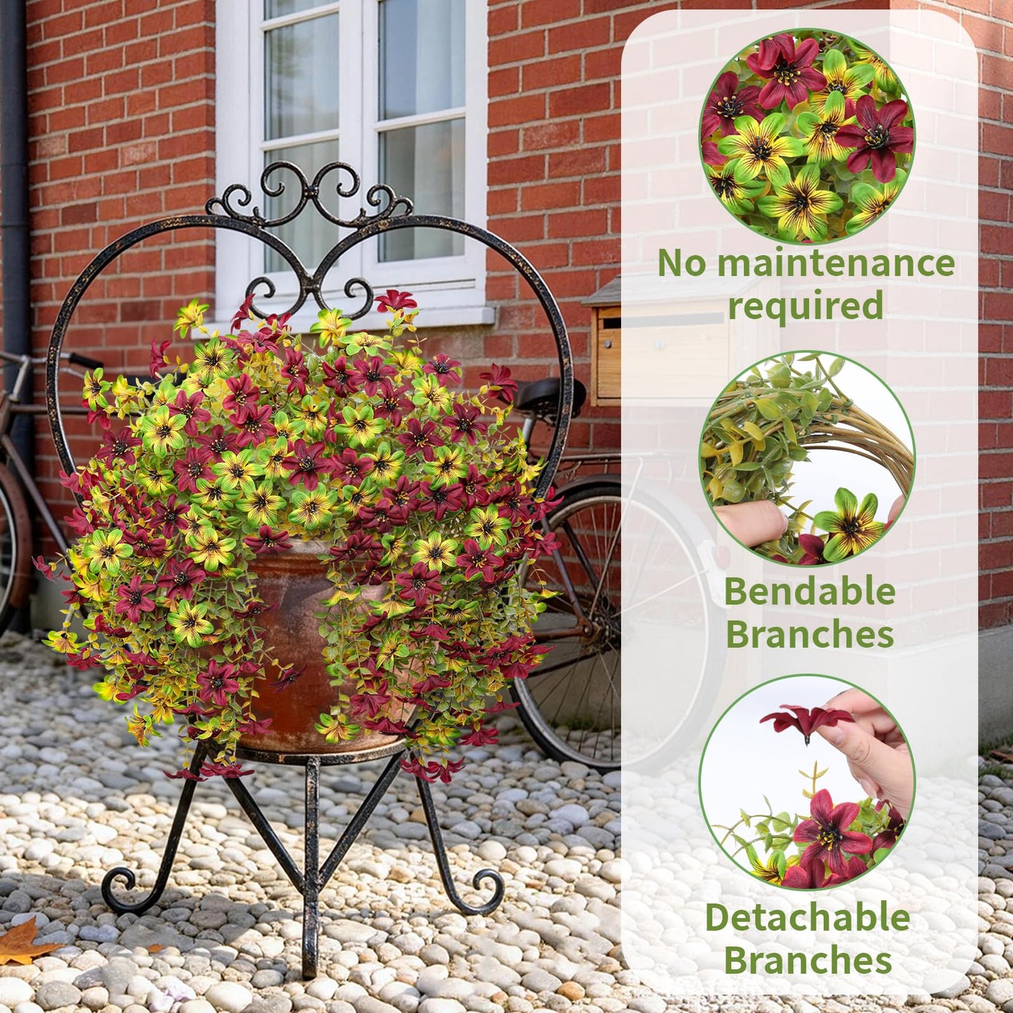 Artificial Flowers for Outdoor Faux Flowers for Plant Pot Spring Decoration | 2 Pcs Faux Hanging Plants UV Resistant Look Real Outside Home Garden Porch Patio Entrance Courtyard Decor BST326H