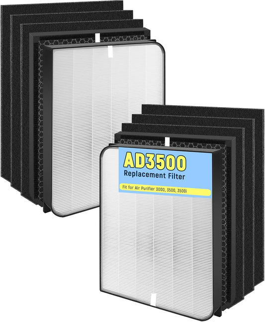 3500 Replacement Filter Compatible With Air Doctor 3000, 3500, 3500i Air Purifiers. Includes 2 Efficiency Filter, 2 Activated Carbon Filters, 6 Per-Filters BST326H