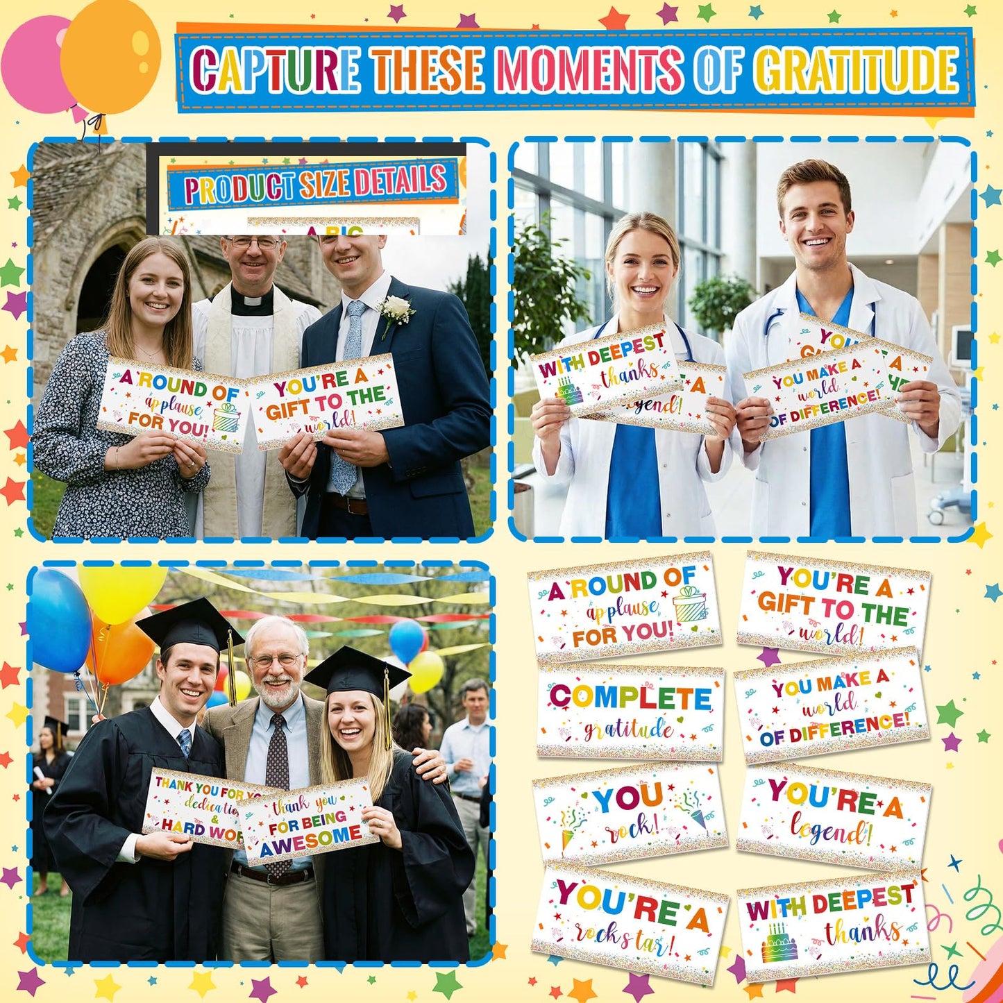 Tinlade 24 Designs Employee Appreciation Decorations Photo Booth Props We Appreciate You Blue Gold Thank You Party Decor Prop PVC Double Sided Selfie Signs for Staff Volunteer Retirement Teacher Nurse BST326H