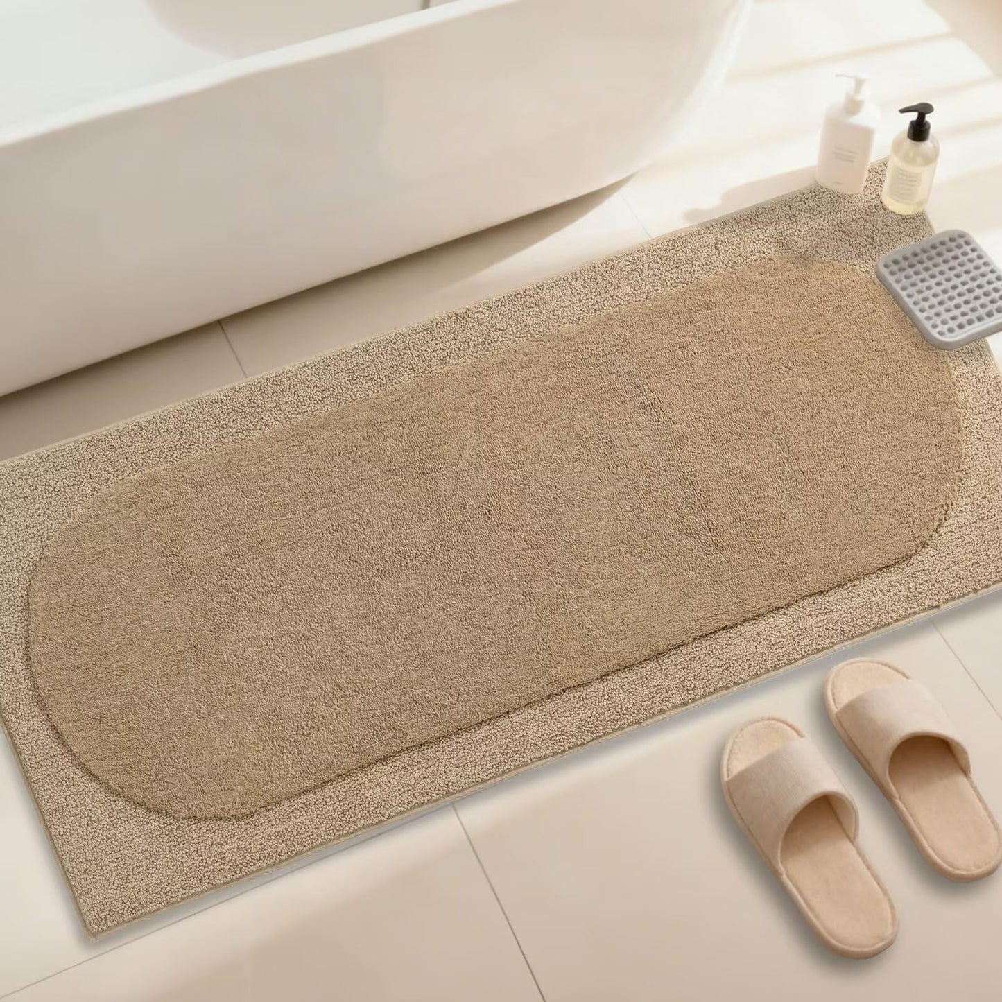 DEXDE Bathroom Rugs Non-Slip Mat for Bathroom Floor Shower,24x16 Beige | Thick Soft Absorbent Bath Mat, Quick Dry Microfiber Rug, Machine Washable Shower Floor Bathroom Mat Home Decor Accessories BST220