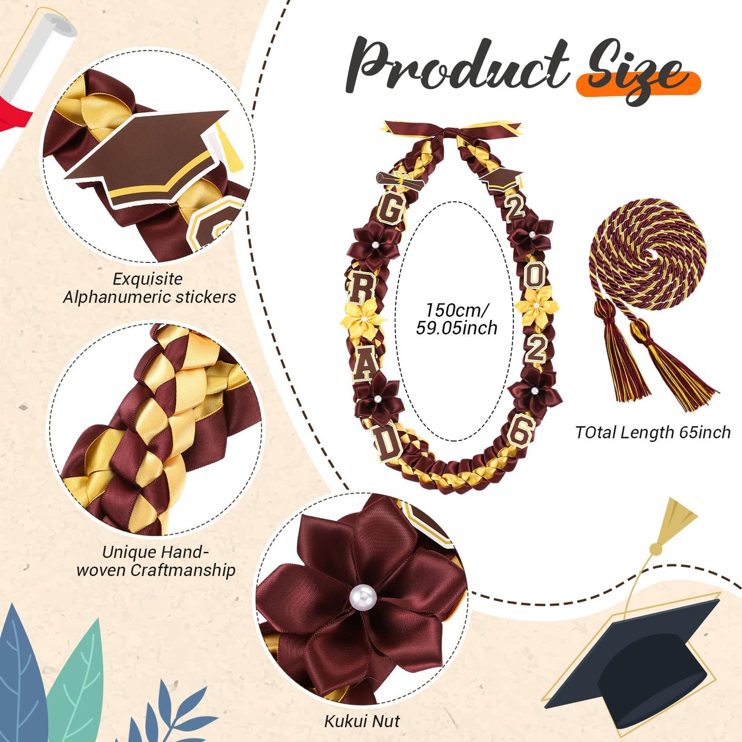 Thiccywoov Graduation Ribbon Lei Class of 2026 Grad Lei Kit Graduation Double Braided Necklace with Honor Cord for Graduate Women Men High School College Grad Party Supplies(Purple, Black) BST326H