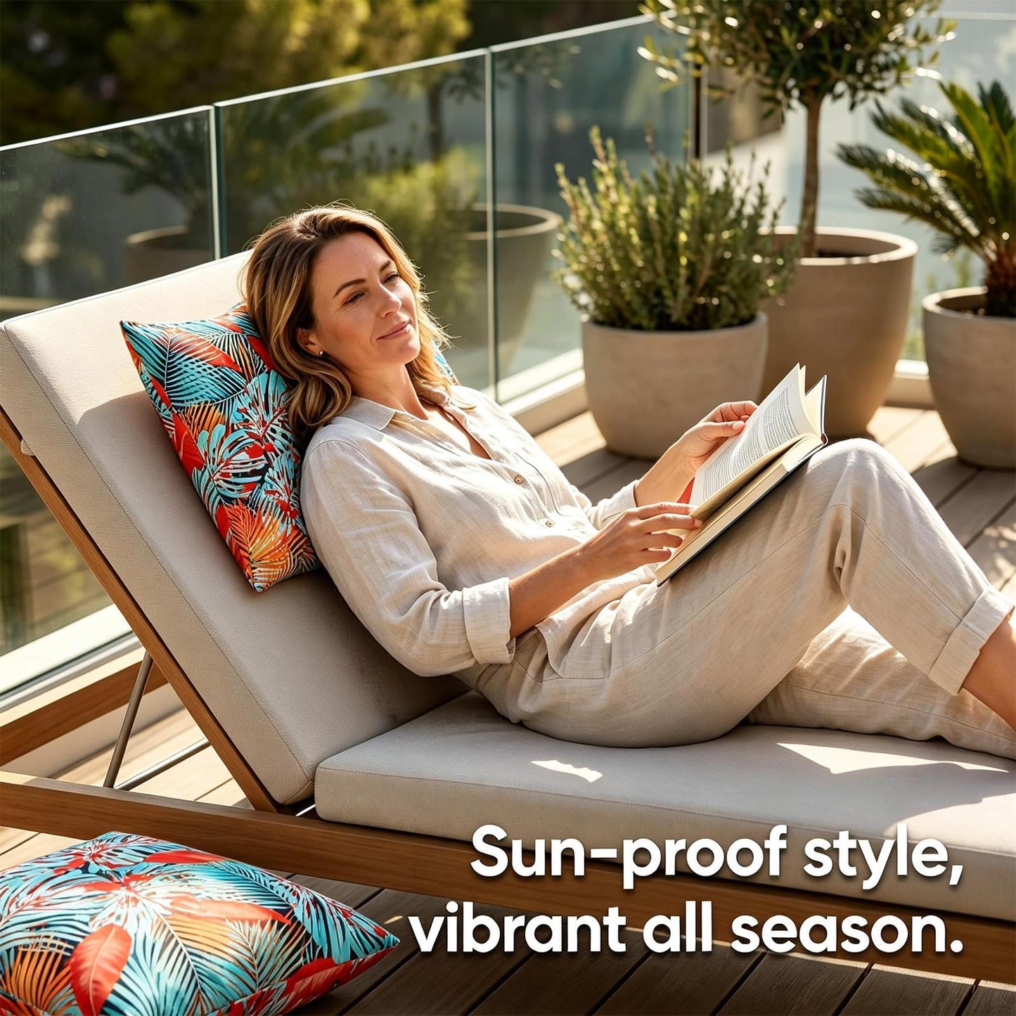 Outdoor Waterproof Pillow Covers Summer Decorative Throw Pillow Covers Tropical Leaf Couch Covers 20x20 Set of 2 Square Outdoor Floral Cushion Cases for Patio Furniture Garden Tent Balcony Bench BST220