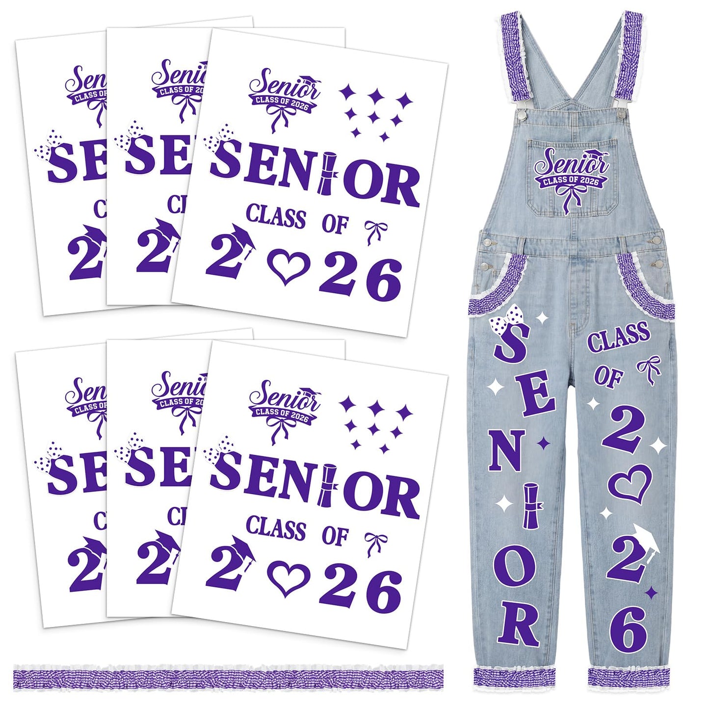 Solsew 6 Sets Class of 2026 Iron on Transfers for Overalls, Senior 2026 Iron on Patches Heat Transfer Stickers for Class Group Graduation Party Bib Pants Jeans Decorations(Pink) BST202