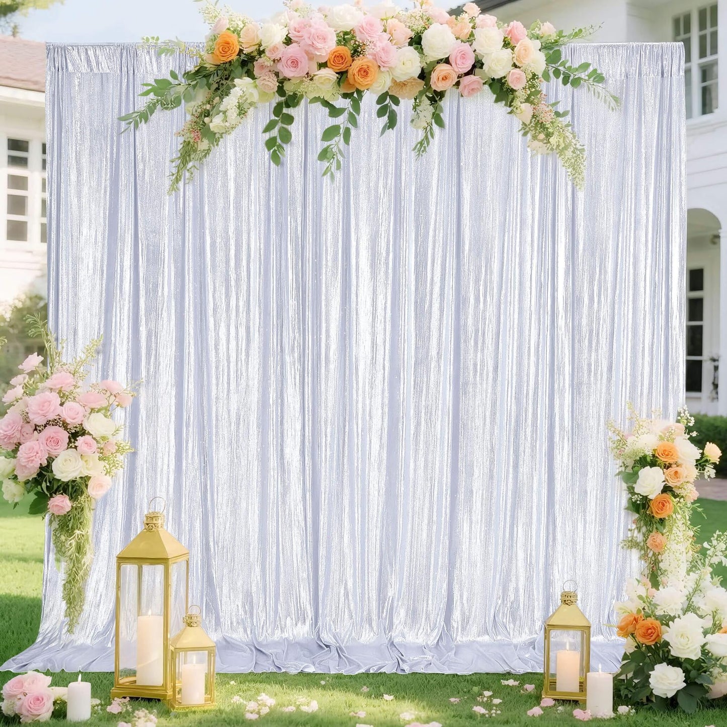 Gold Backdrop Curtains for Birthday Party: 4.8ftx8ft Sequin Background Baby Shower Curtain Drapes for Graduation Arch Backdrop WN420