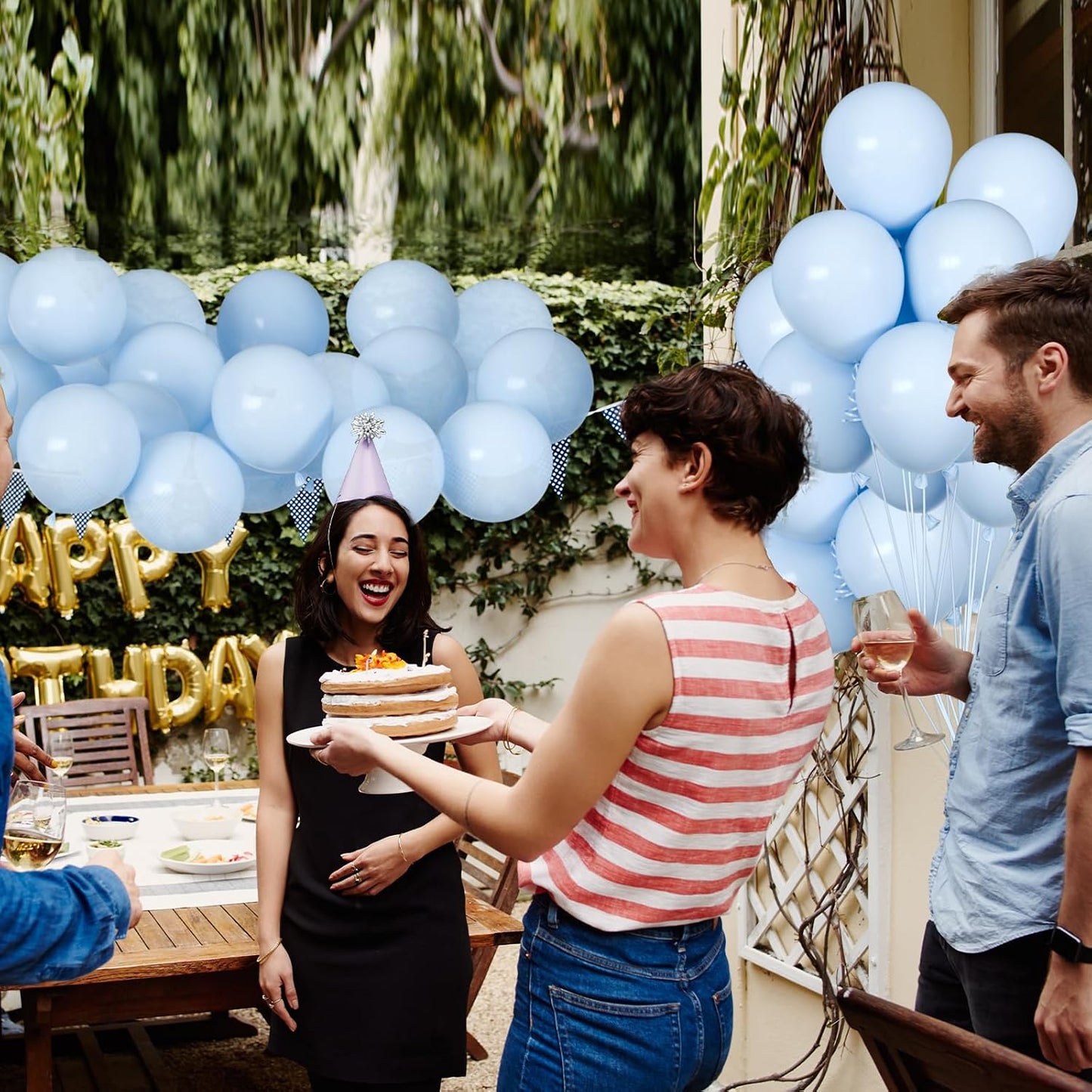 50pcs Pastel Blue Balloons, 12inch Light Blue Balloon for Birthday Baby Shower Gender Reveal Wedding Party Decoration (With Ribbon & Glue) BST326L