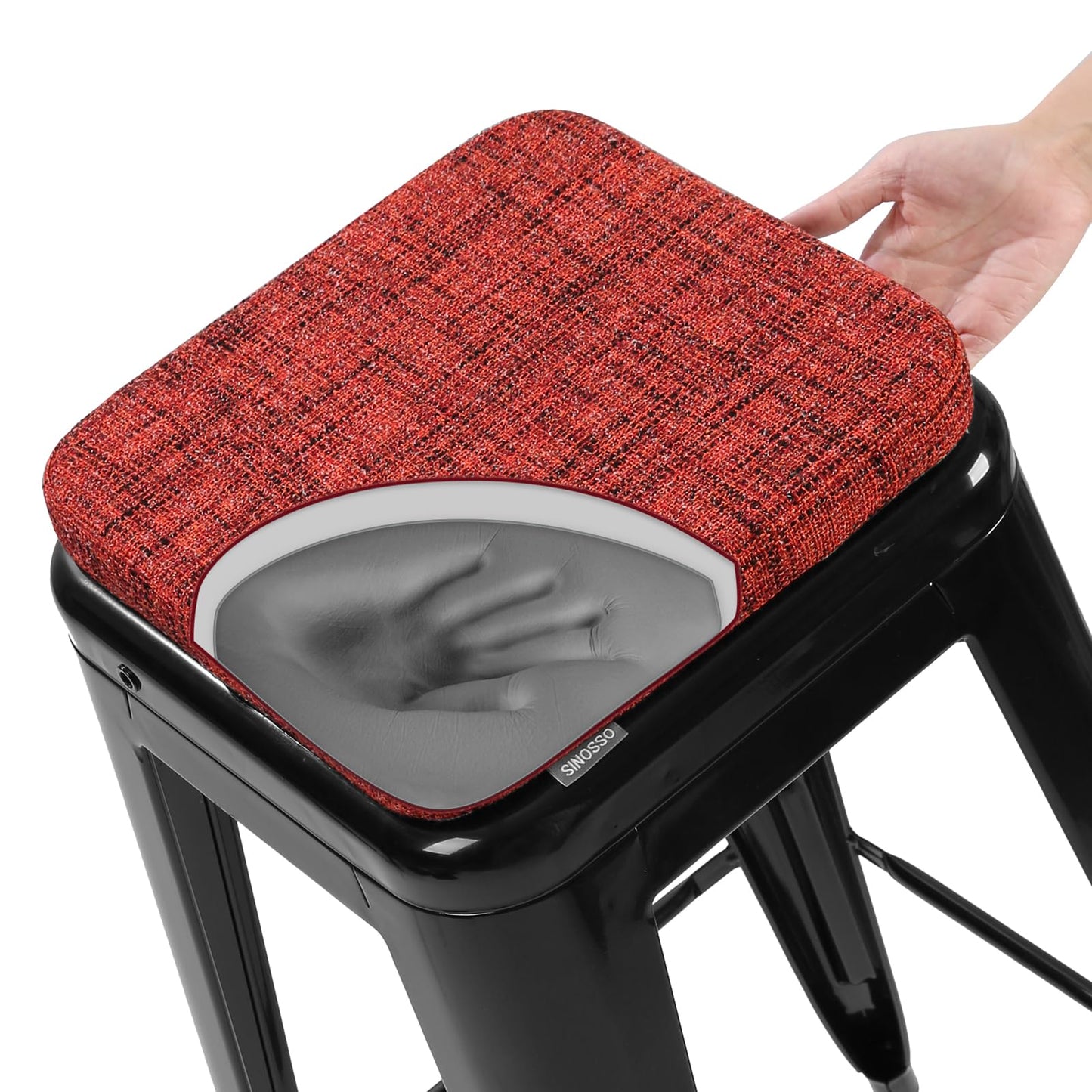SINOSSO Memory Foam Bar Stool Cushions 4 Pcs, Modern Interwoven Style Magnetic Small Chair Pads Use for Cafe Bistro Stackable Metal Stool (Square, Red, 4) BST220