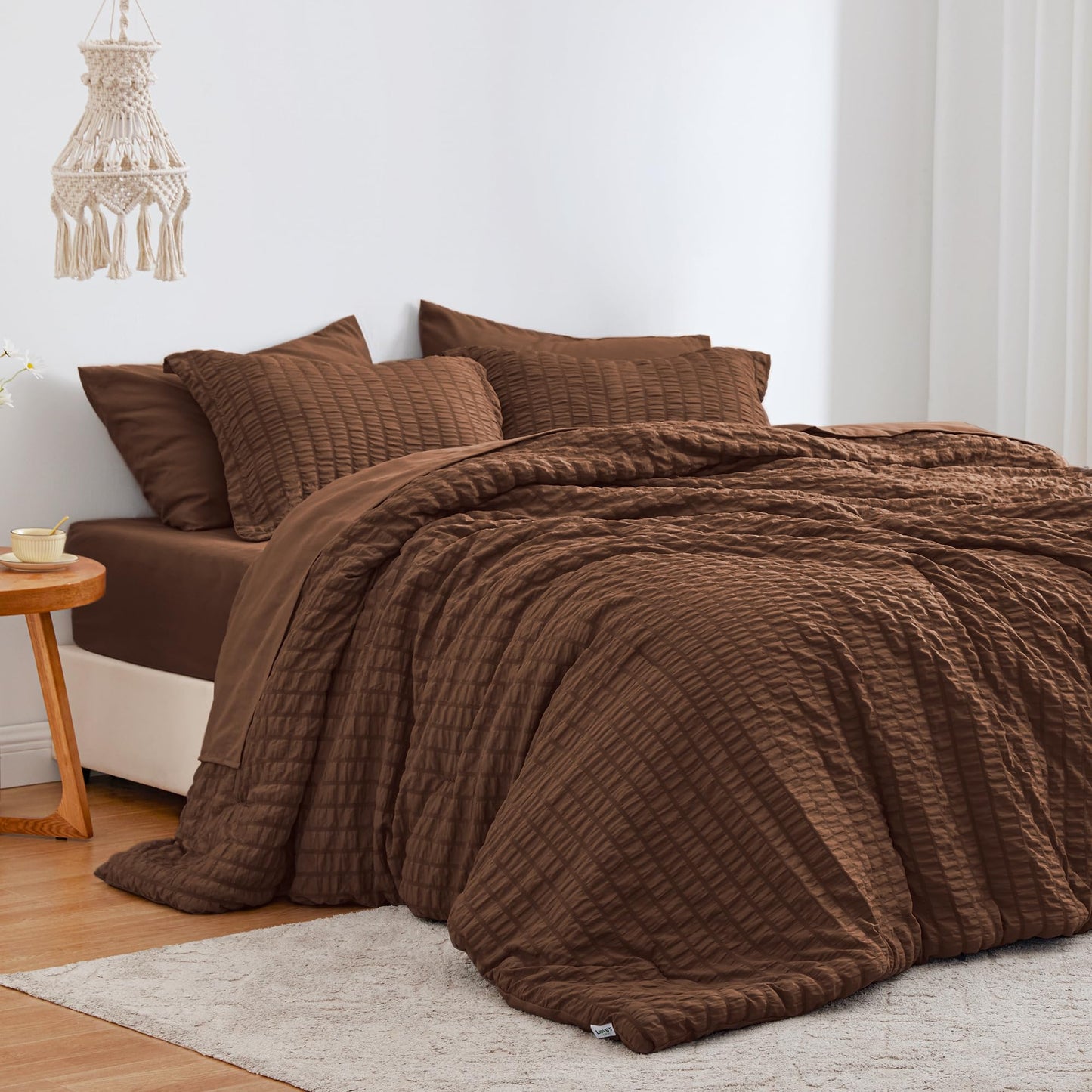 Love's cabin Seersucker Terracotta Twin Comforter Set, 5-Piece All Season Lightweight Bed in a Bag Bedding Set with Comforter, Flat Sheet, Fitted Sheet, Pillowcase and Sham BST326H
