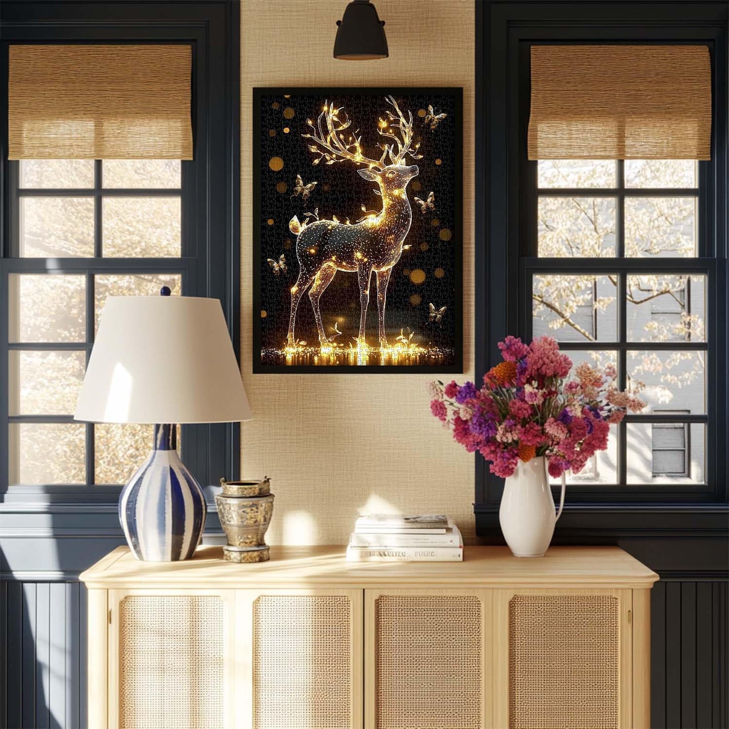 Deer Puzzles for Adults 1000 Pieces, Larkipuzz Impossible Butterfly Jigsaw Puzzle Crystal Art, Difficult Unique Sparkling Animal Theme as Home Decor WN420
