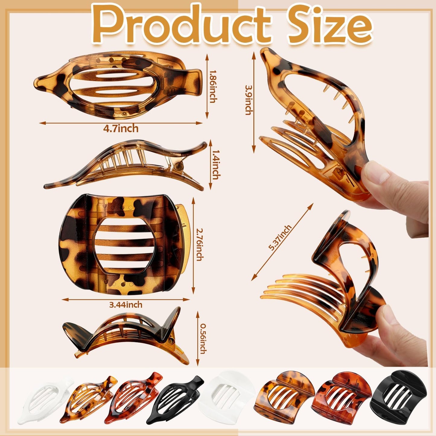 8 Pcs Flat Hair Clips for Women, 2 Styles Large Flat Claw Clips for Women, Strong Hold Non-slip French Hair Clips for Thick Thin Hair, Neutral Color WN420